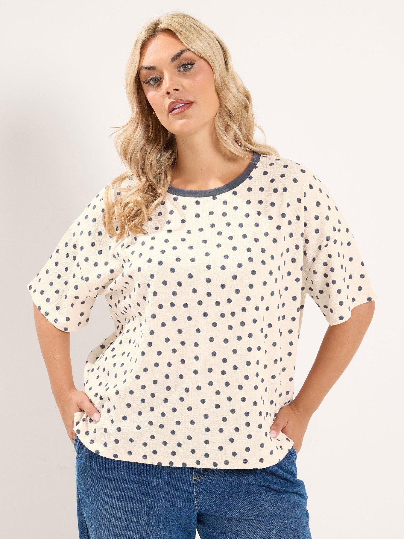 Image 1 of 4 of Yours Curve Textured Polka Dot Top - Ivory