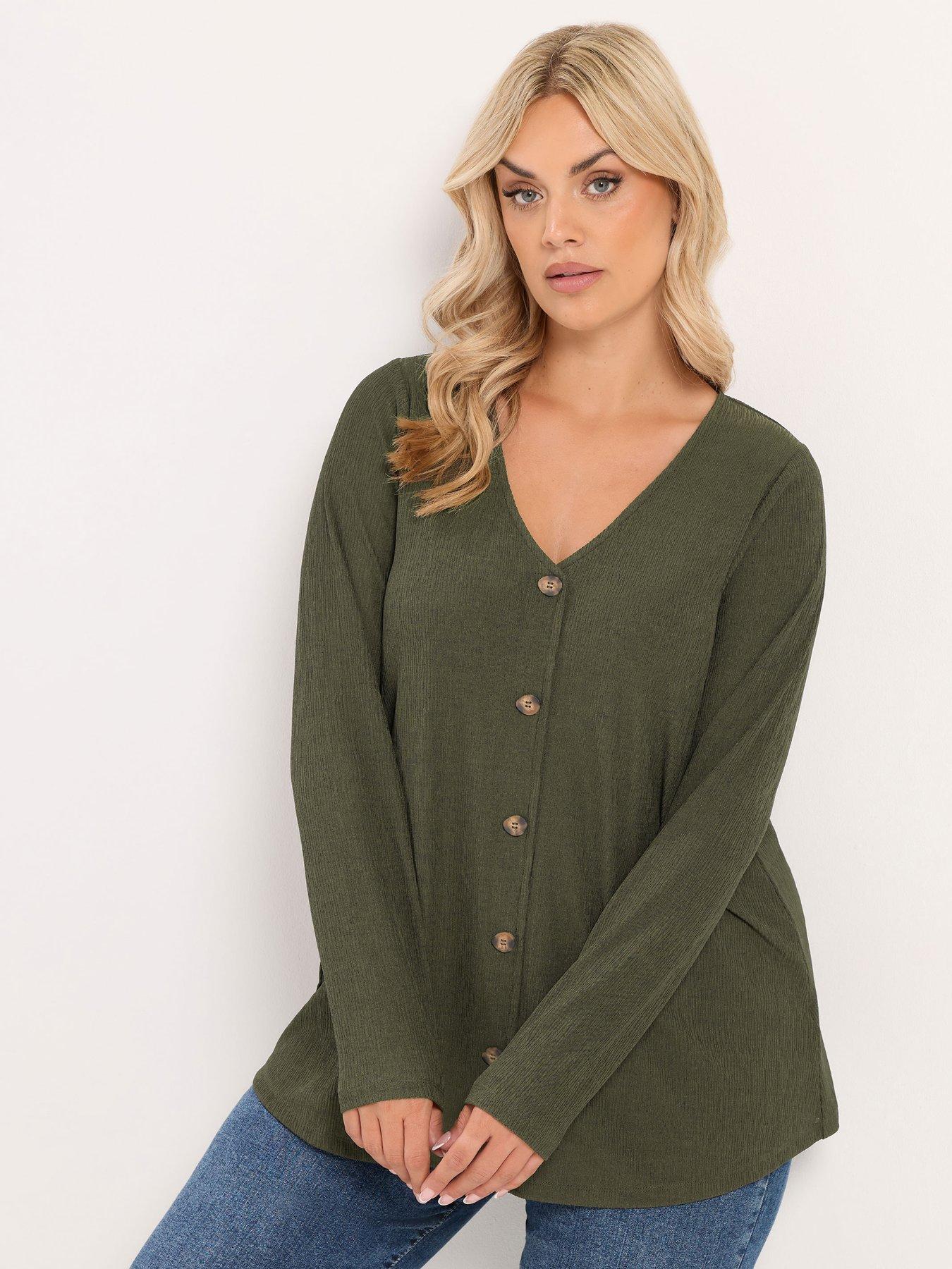 Image 1 of 4 of Yours Curve Button Front Crepe Top - Green