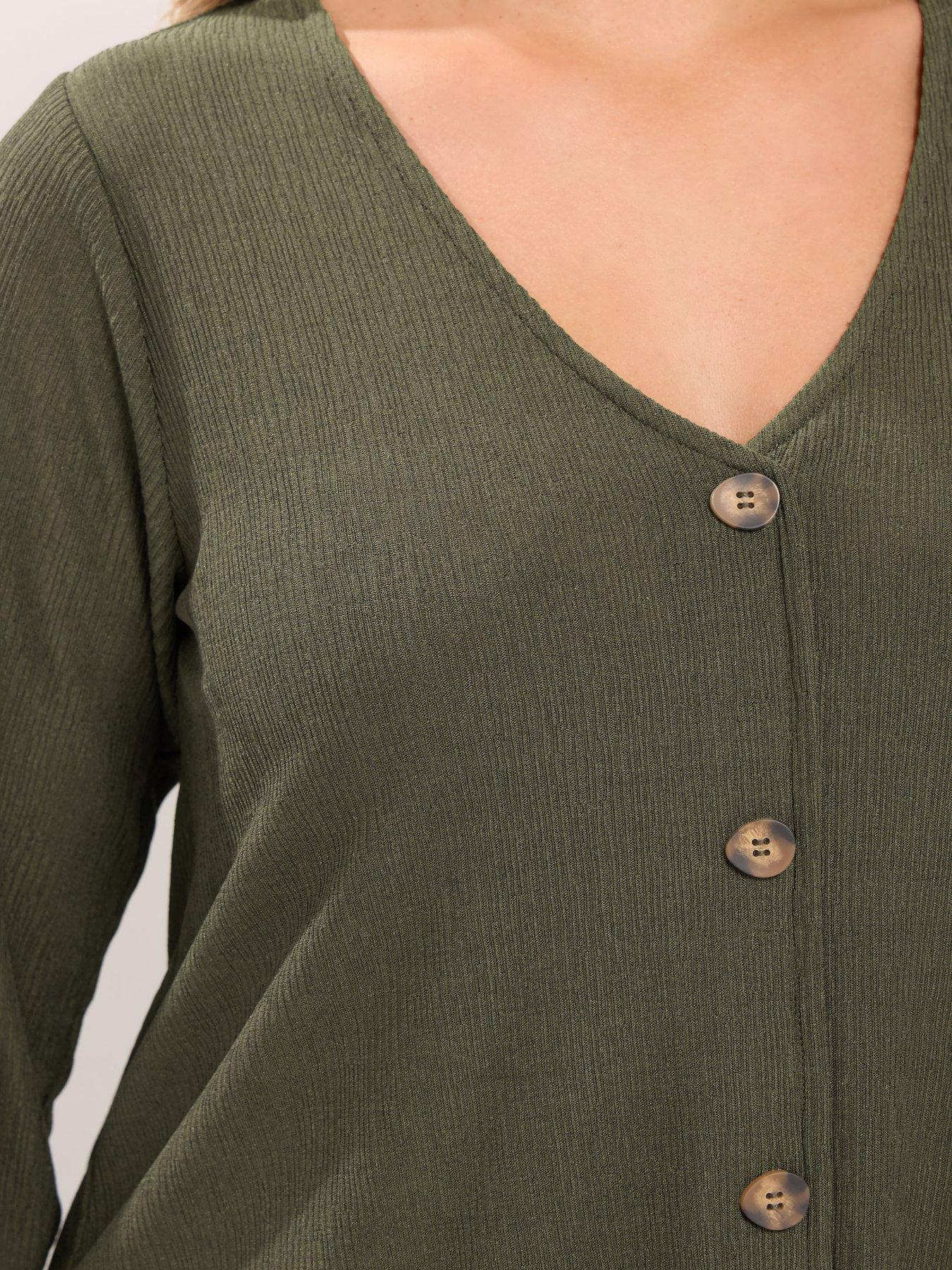Image 4 of 4 of Yours Curve Button Front Crepe Top - Green