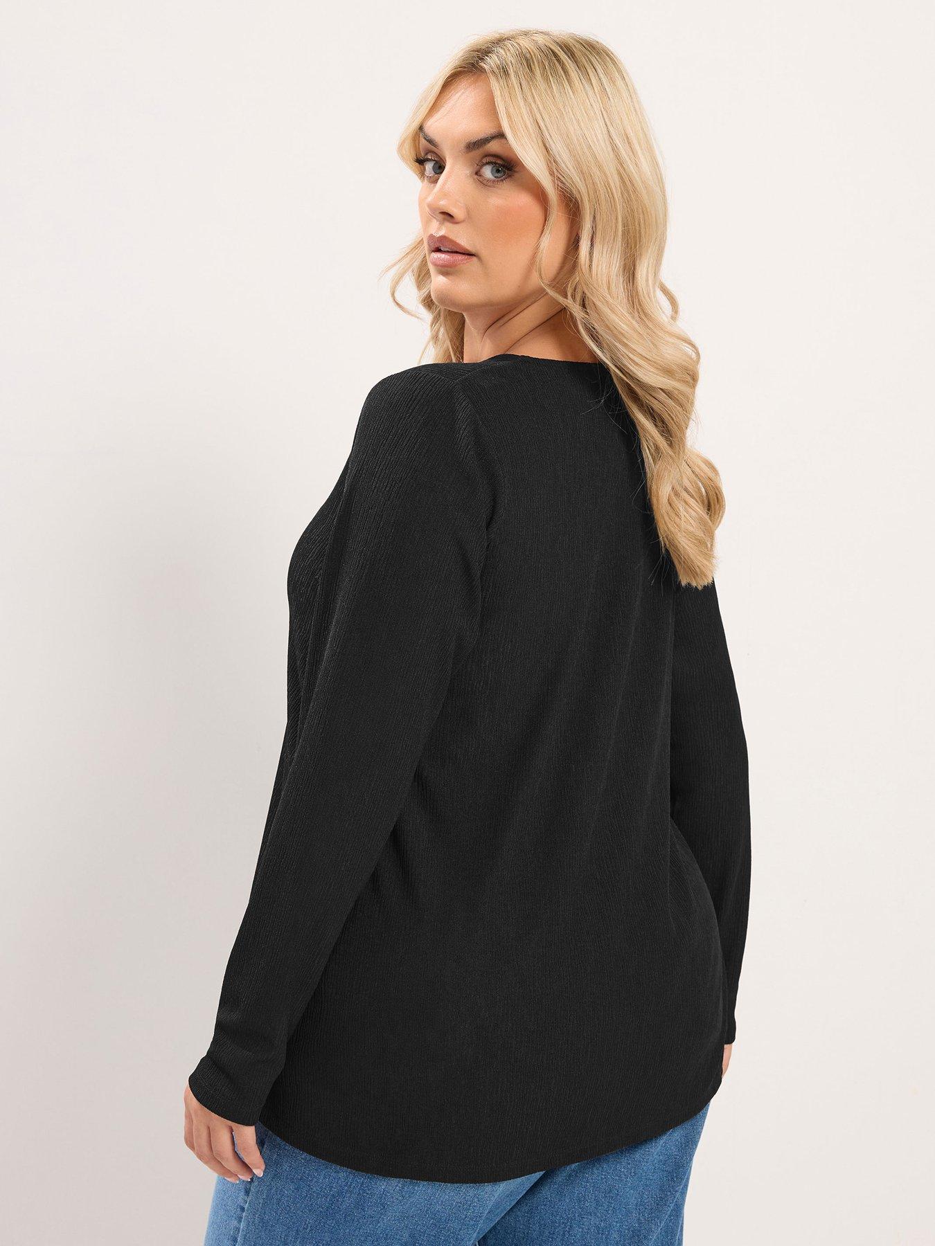Image 2 of 4 of Yours Curve Button Front Crepe Top - Black