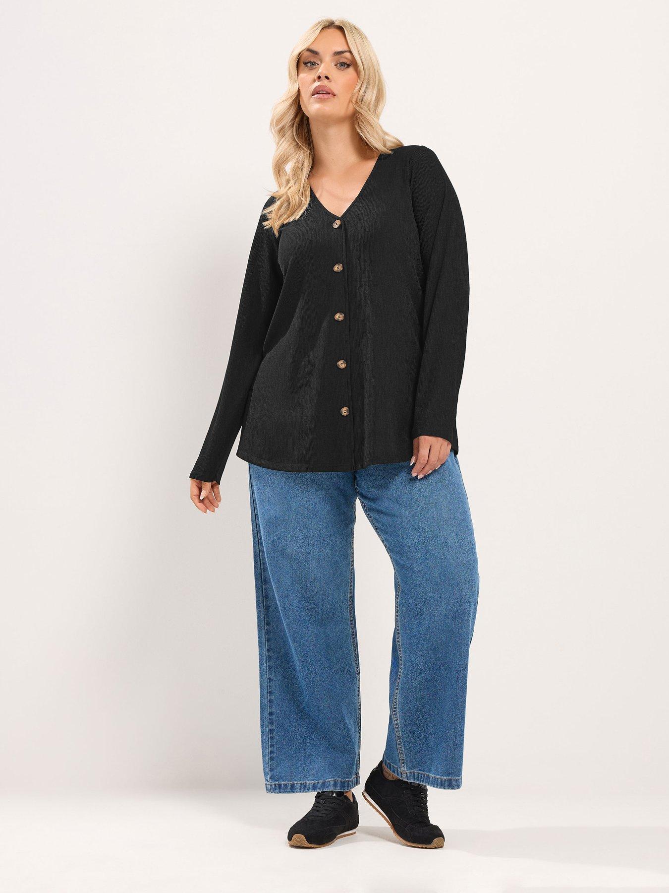 Image 3 of 4 of Yours Curve Button Front Crepe Top - Black