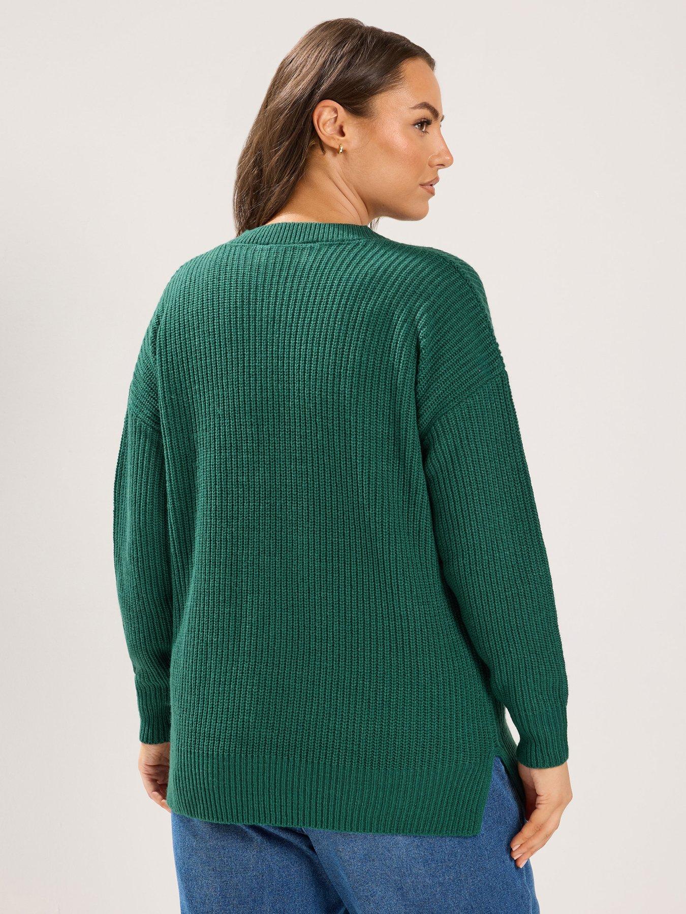 Image 2 of 4 of Yours Curve Essential V-Neck Jumper - Green