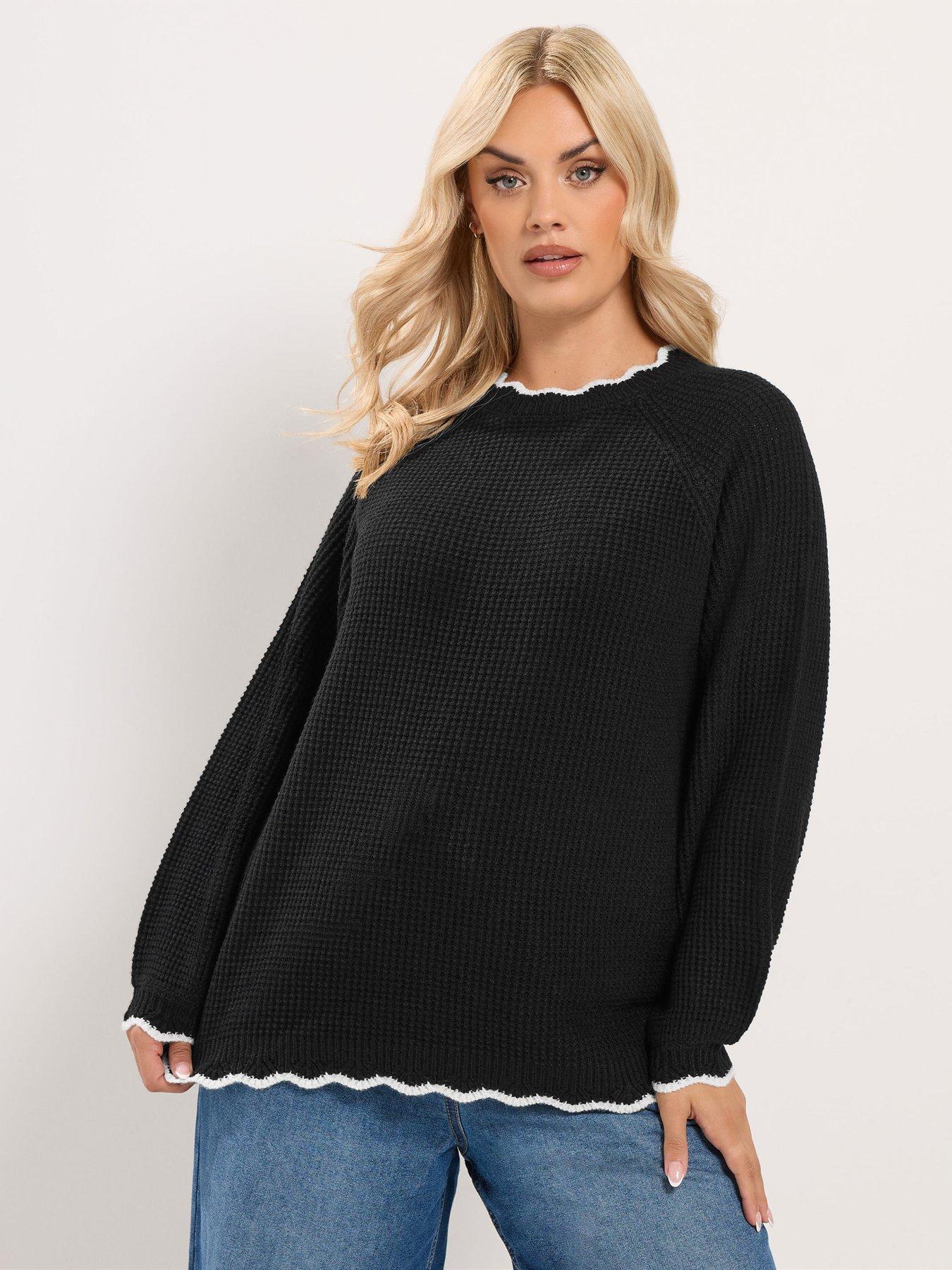 Image 1 of 4 of Yours Curve Contrast Waffle Jumper - Black