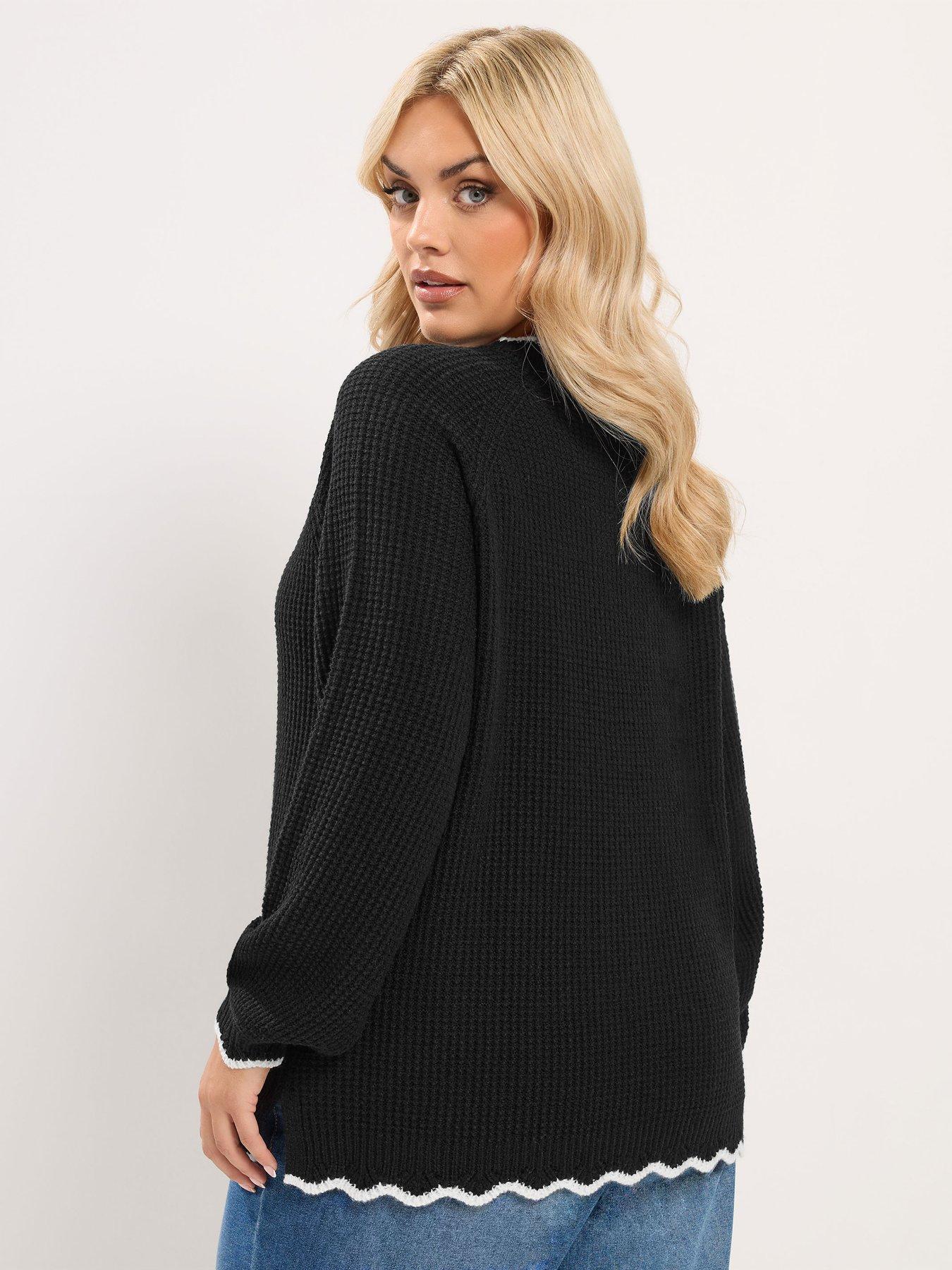 Image 2 of 4 of Yours Curve Contrast Waffle Jumper - Black