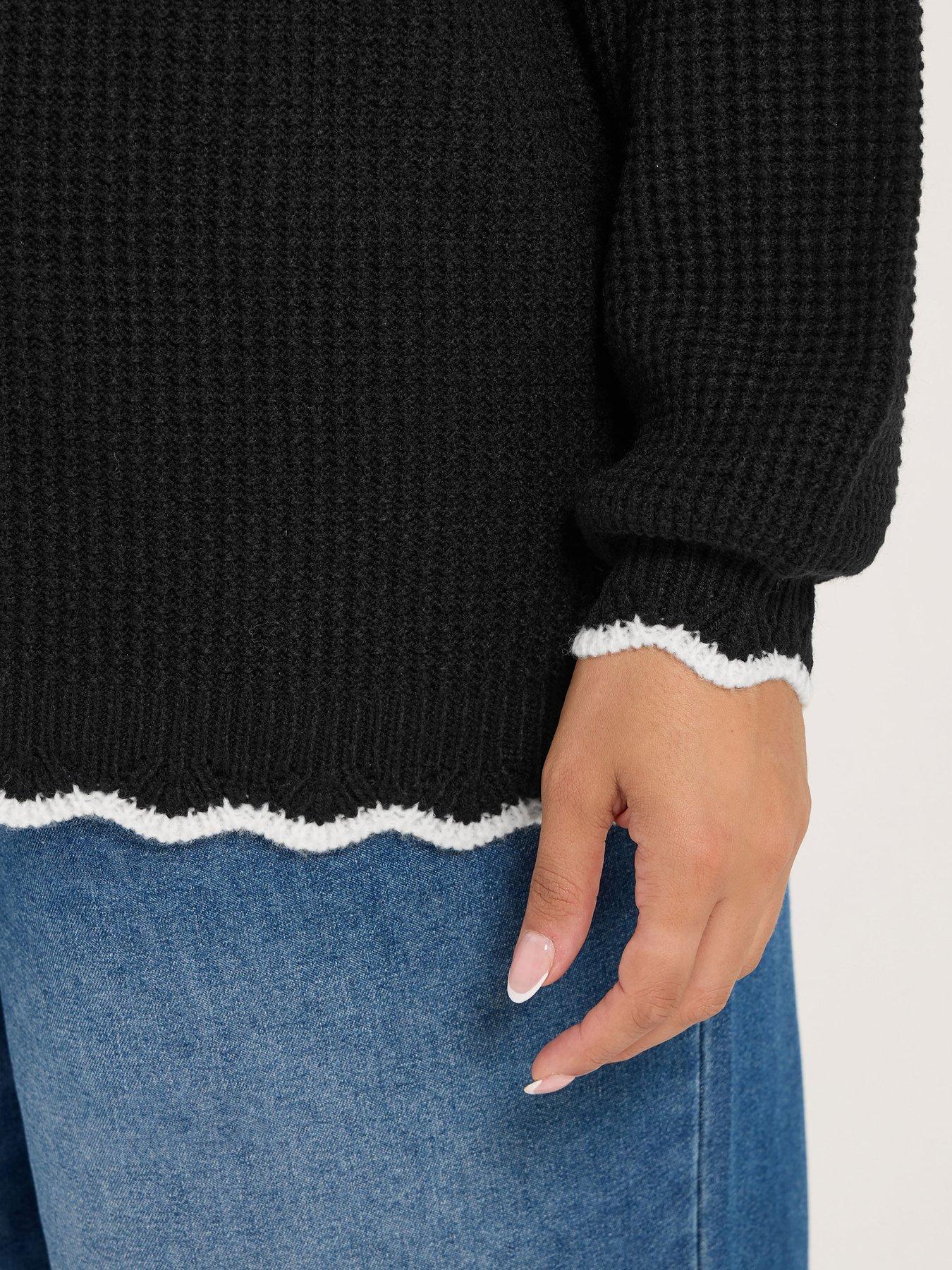 Image 4 of 4 of Yours Curve Contrast Waffle Jumper - Black