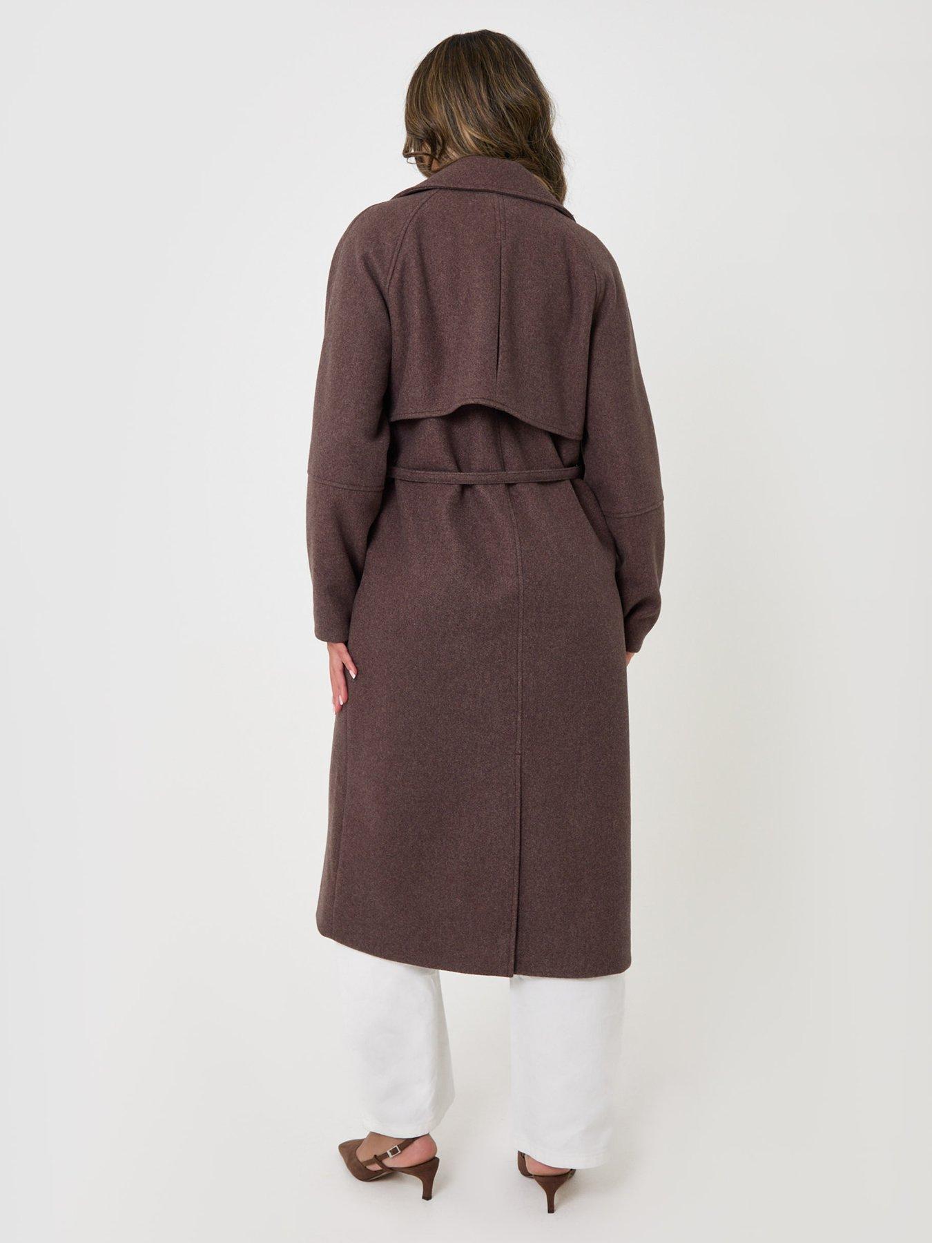 Image 2 of 4 of Threadbare Longline Cocoon Coat In Chocolate Brown