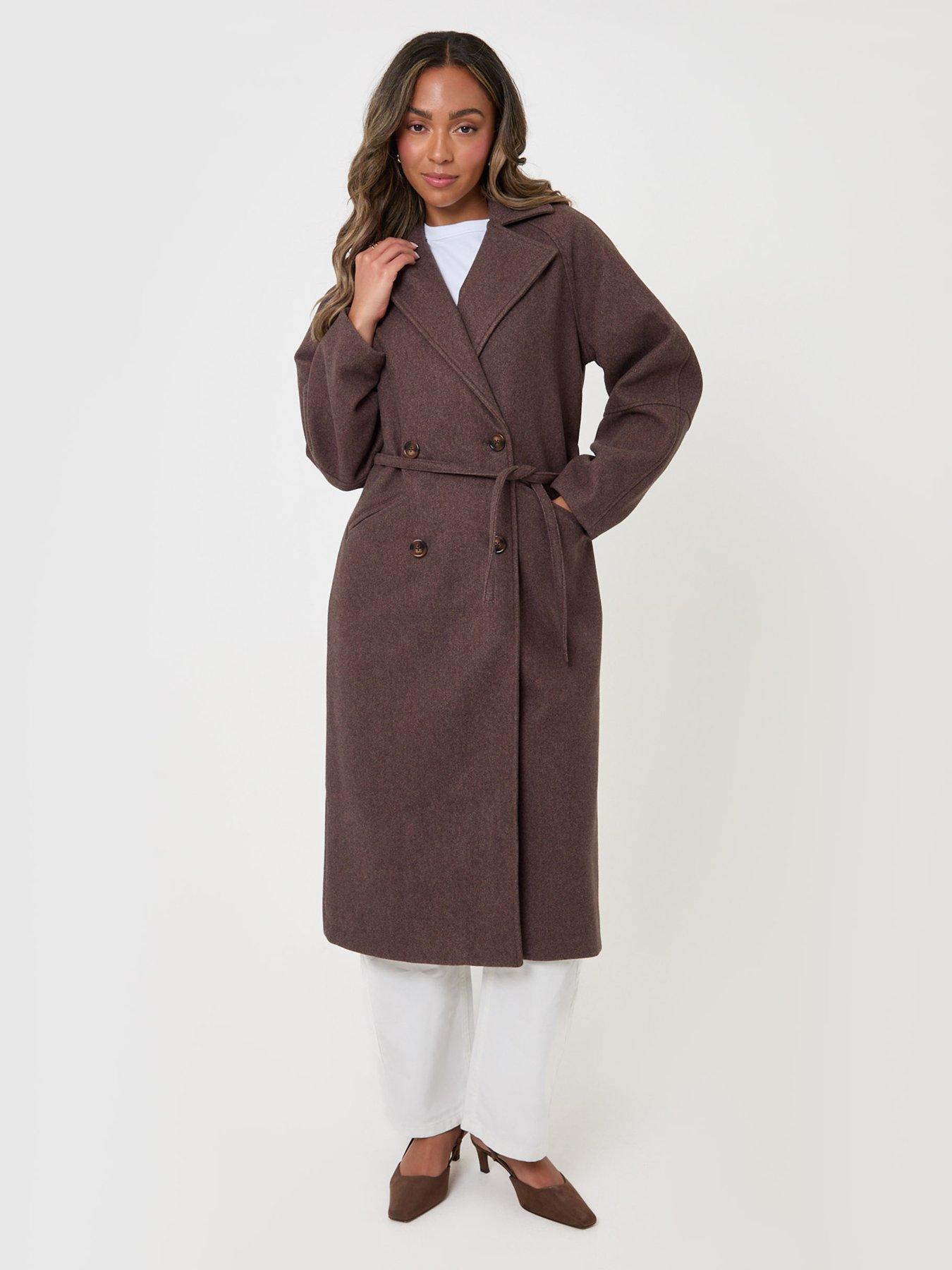 Image 3 of 4 of Threadbare Longline Cocoon Coat In Chocolate Brown