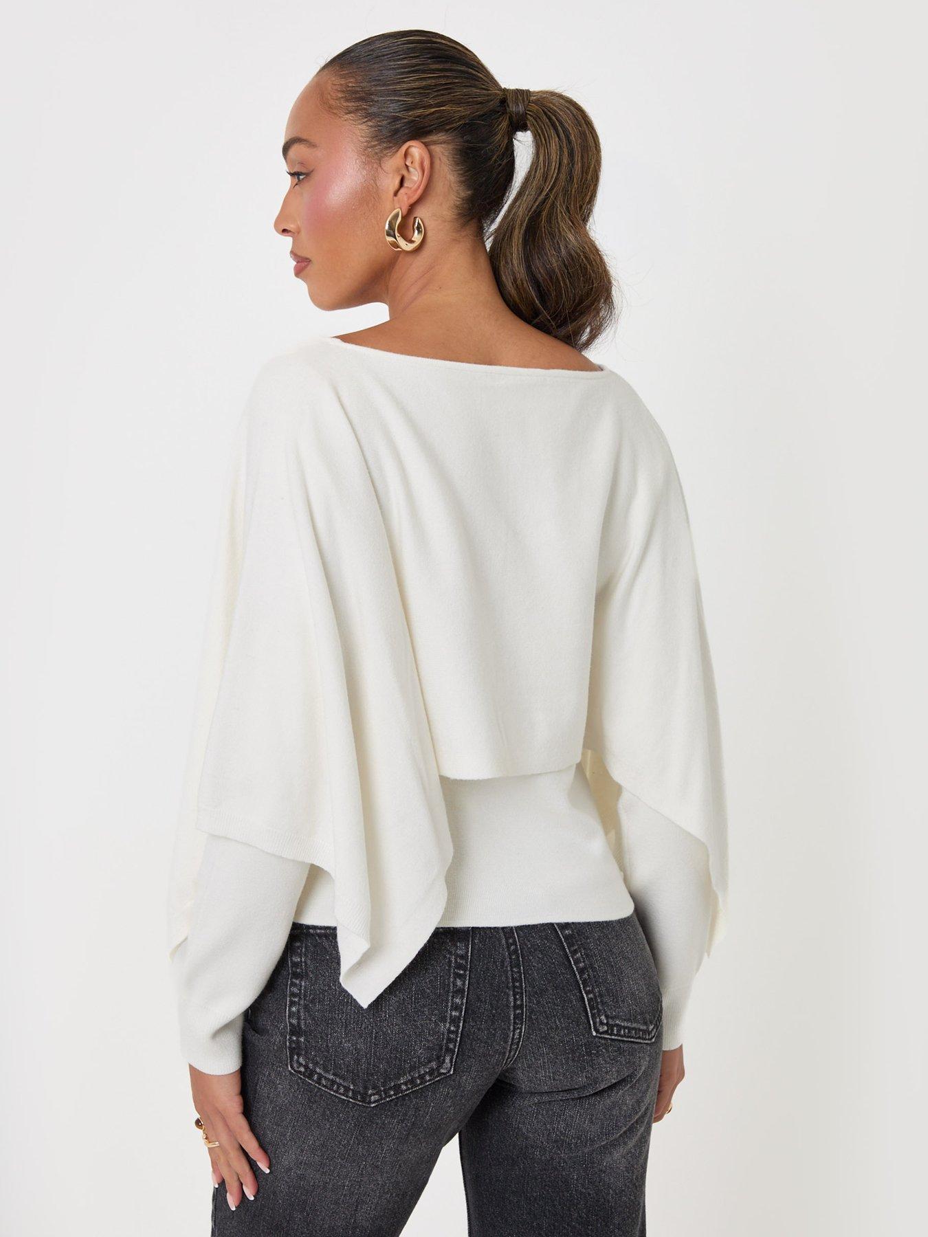 Image 2 of 4 of Threadbare Womens Cape Overlay Soft Knit Boat Neck Top - Ecru
