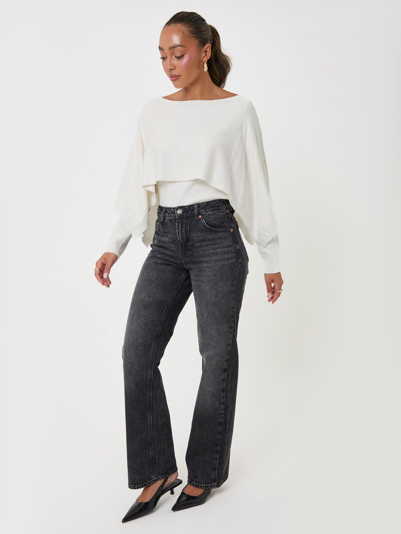 Image 3 of 4 of Threadbare Womens Cape Overlay Soft Knit Boat Neck Top - Ecru