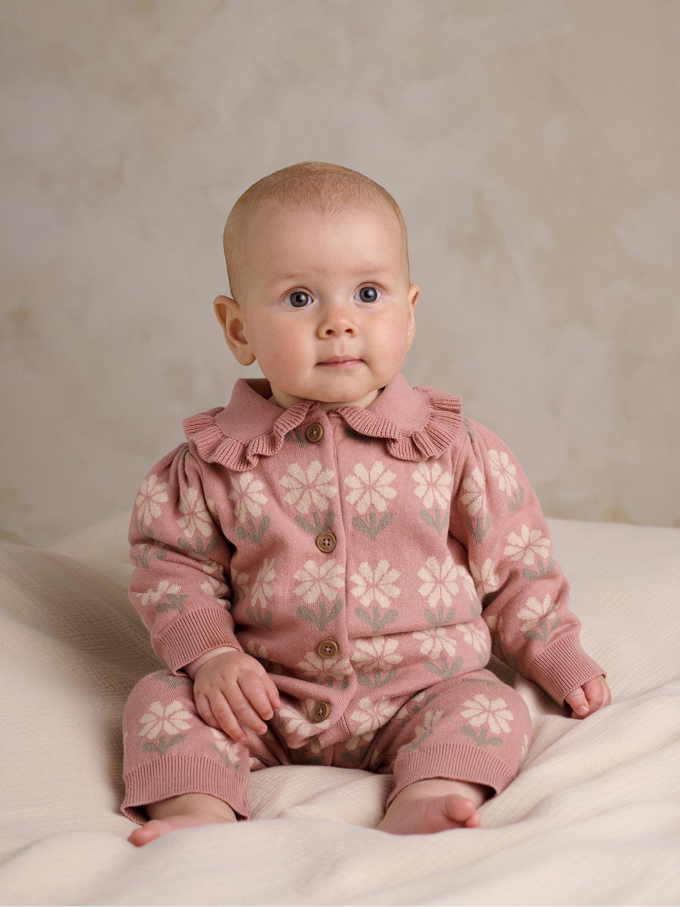 Mamas & Papas Baby Girls Floral Knitted Romper, Pink, Size Up To 1 Month