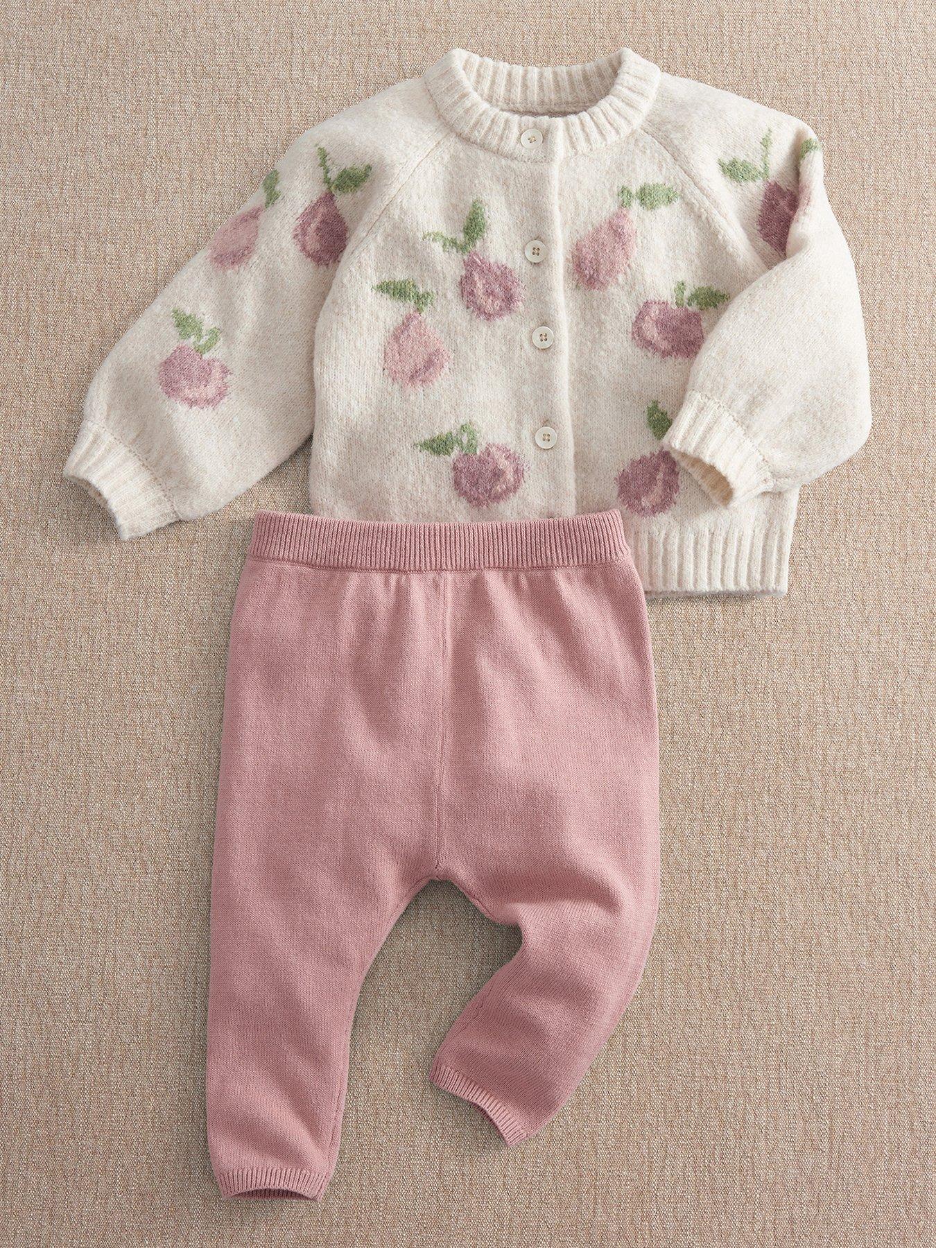 Mamas & Papas Baby Girls 2 Piece Floral Knitted Cardigan & Leggings Set, Pink, Size 9-12 Months