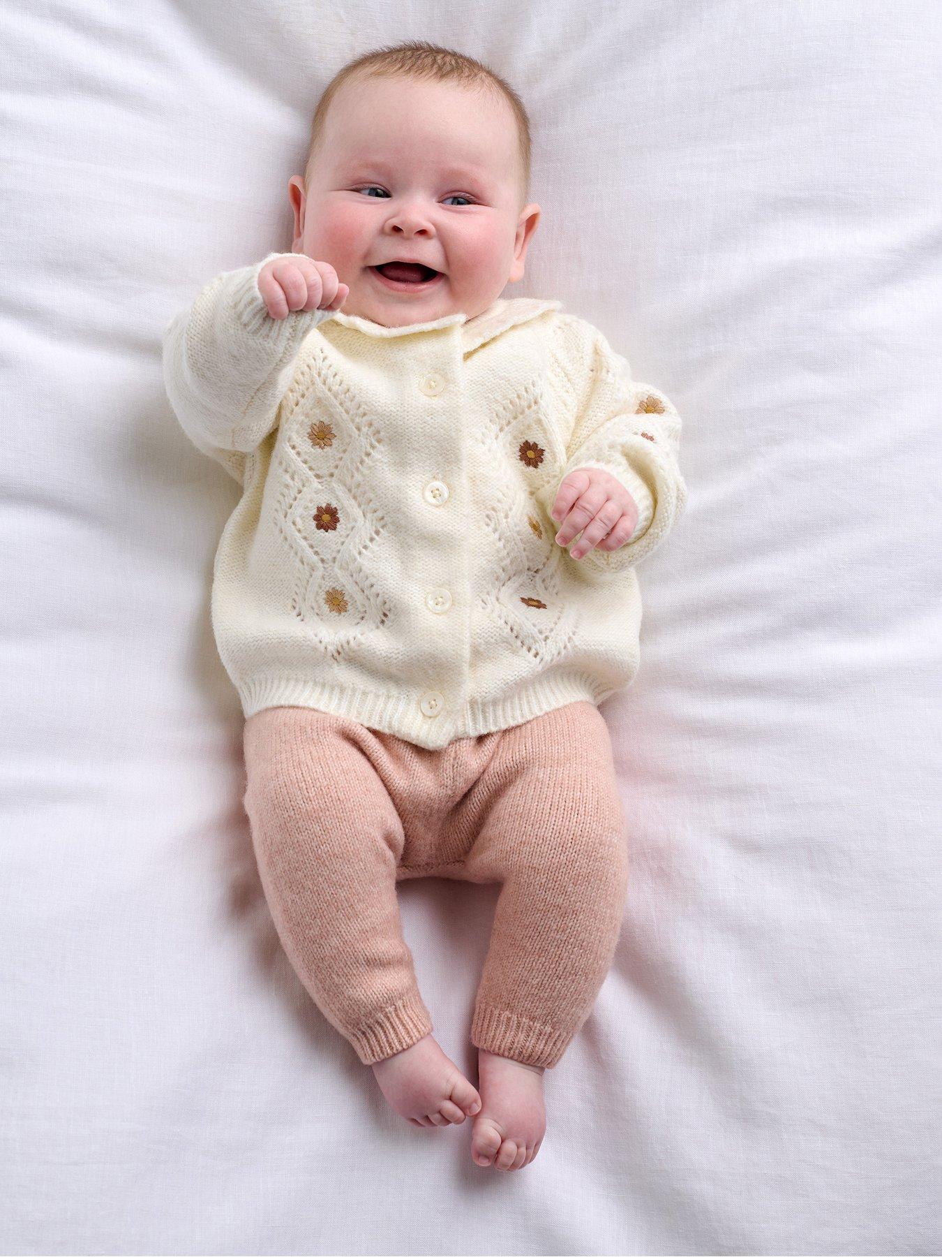 Mamas & Papas Baby Girls 2 Piece Embroidered Knitted Cardigan & Leggings Set, Pink, Size Up To 1 Month
