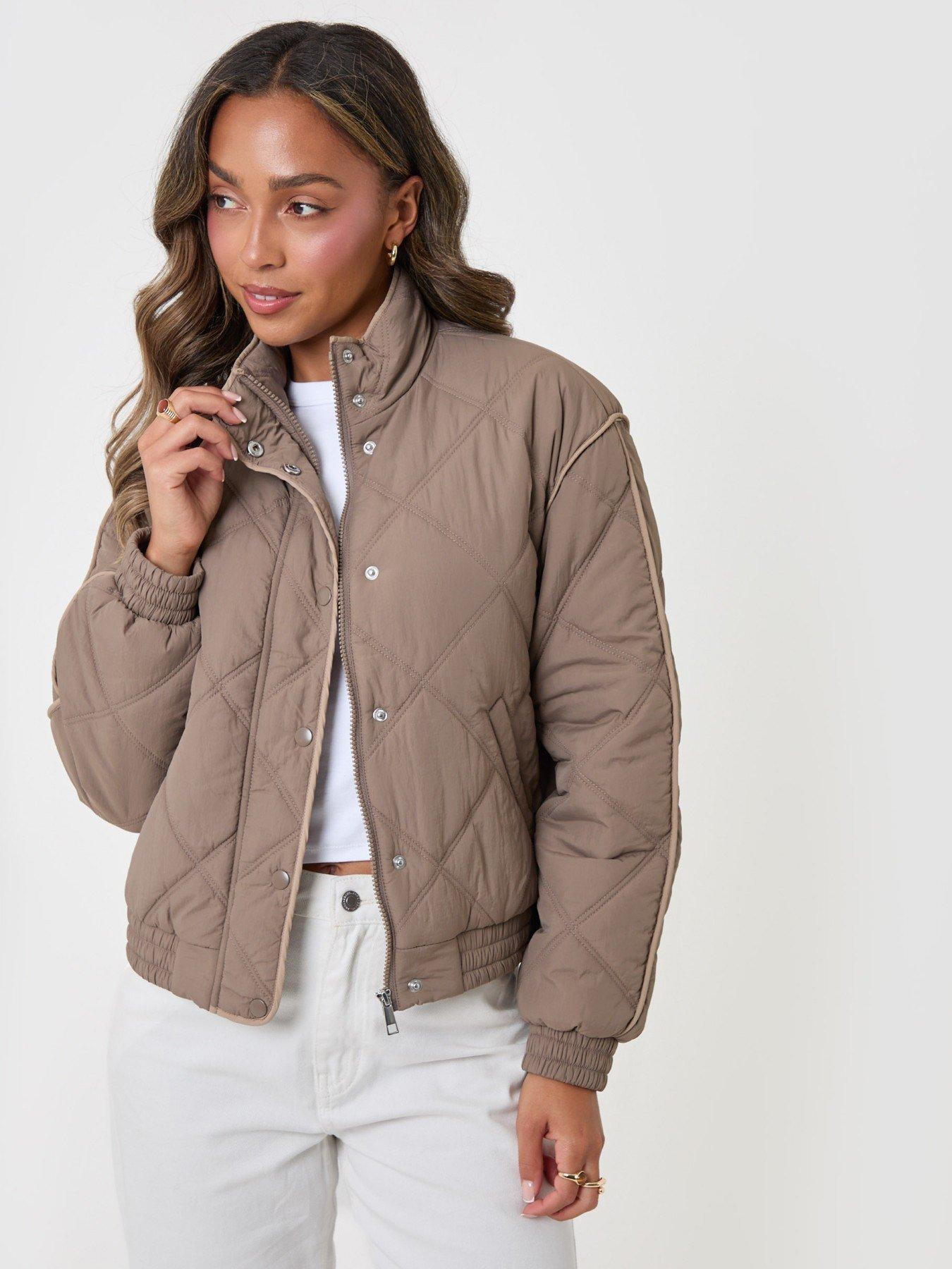 Image 1 of 4 of Threadbare Quilted Funnel Neck Bomber Jacket In Grey