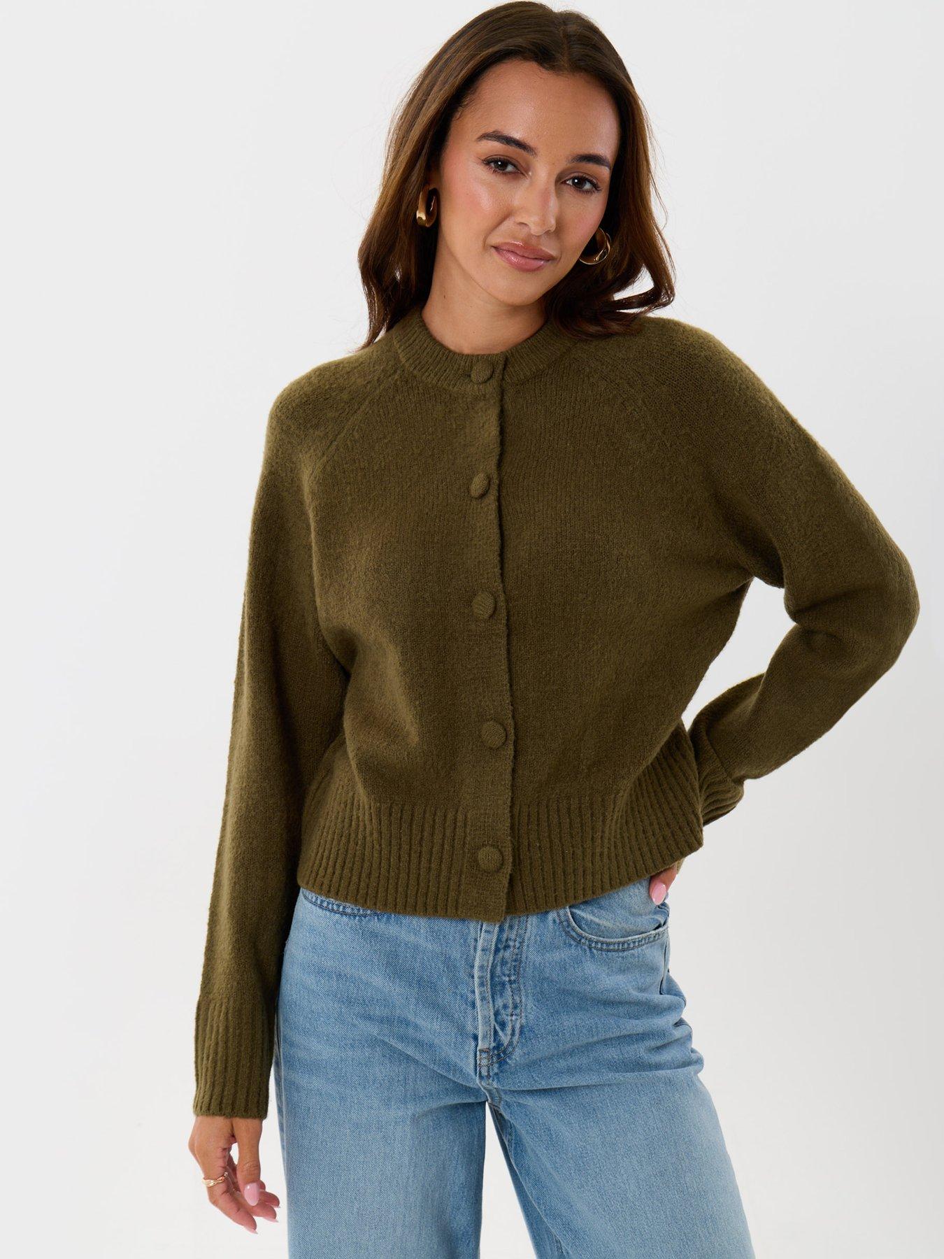 Image 1 of 4 of Threadbare Womens Relaxed Fit Knitted Cardigan - Khaki