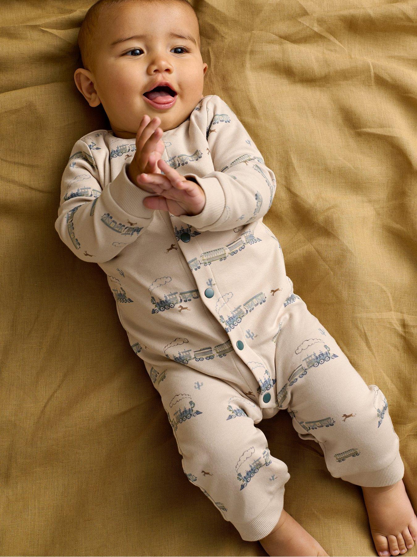 Mamas & Papas Baby Boys Train Print Romper, Cream, Size Up To 1 Month