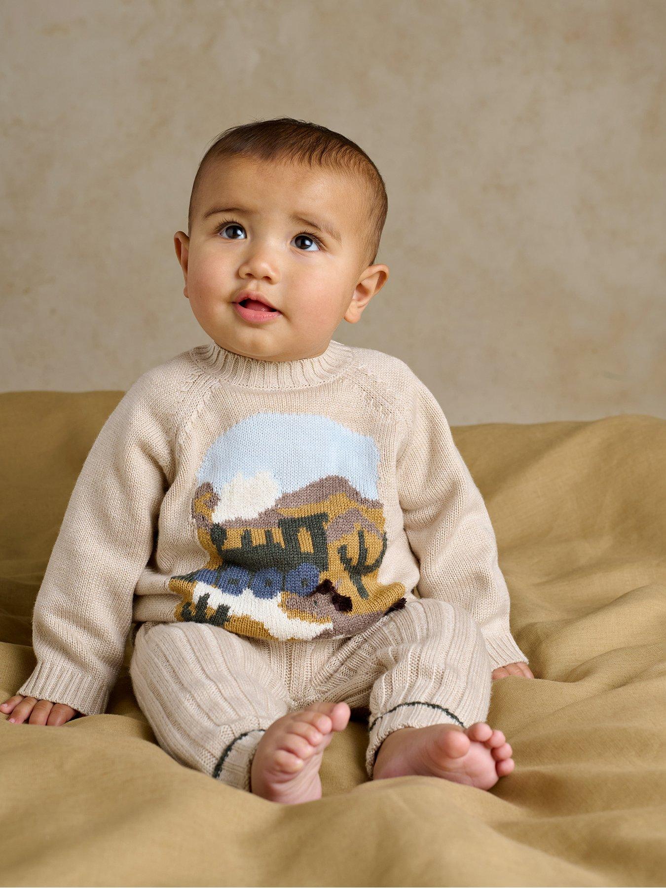 Mamas & Papas Baby Boys 2 Piece Train Knitted Jumper & Leggings Set, Blue, Size 3-6 Months