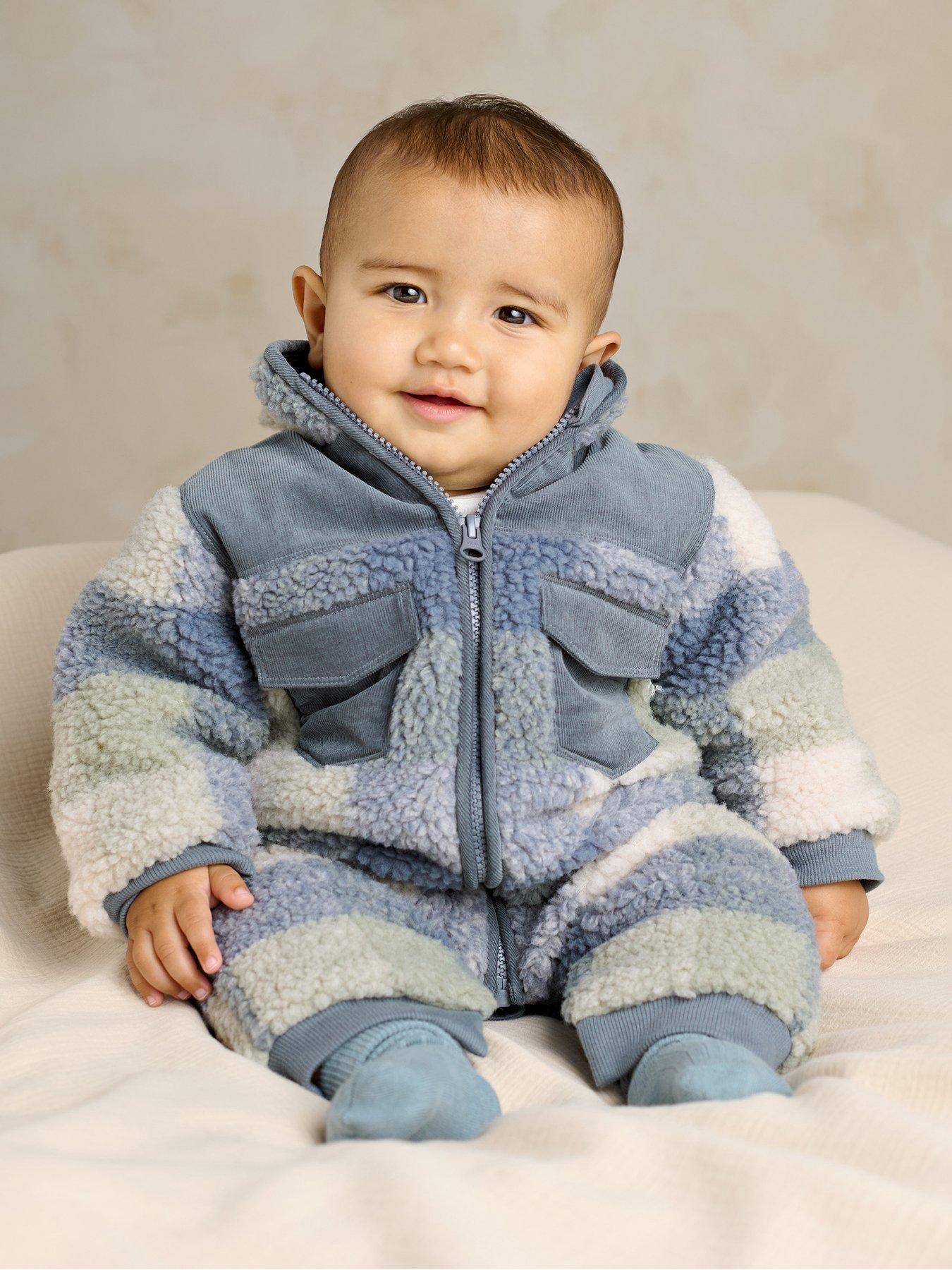 Mamas & Papas Baby Boys Gingham Pramsuit, Blue, Size Up To 1 Month