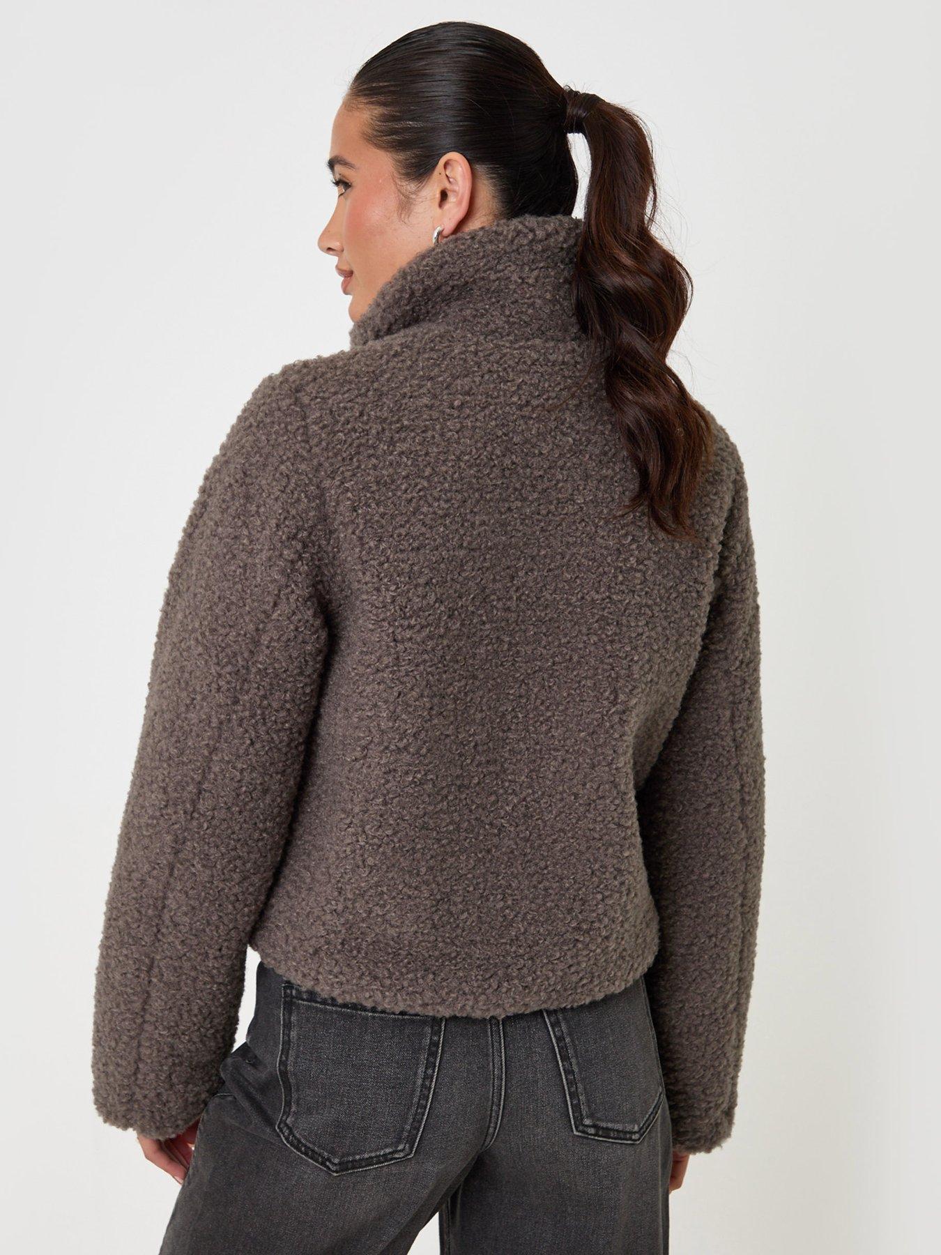 Image 2 of 4 of Threadbare Funnel Neck Borg Bomber Jacket In Grey