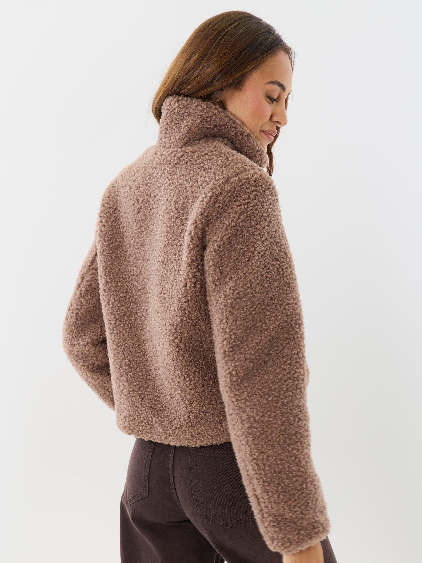 Image 2 of 5 of Threadbare Funnel Neck Borg Bomber Jacket In Mink Brown