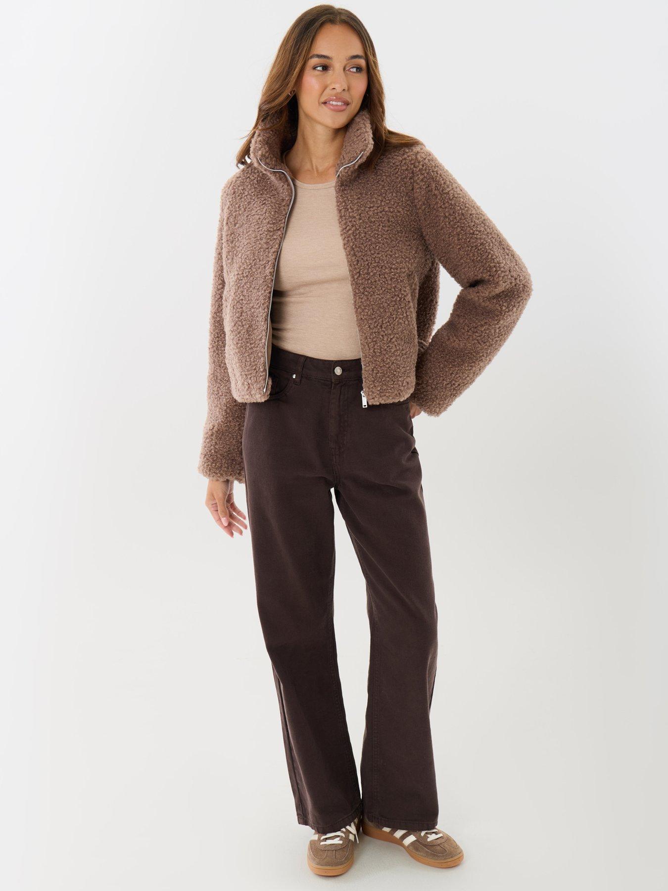 Image 3 of 5 of Threadbare Funnel Neck Borg Bomber Jacket In Mink Brown