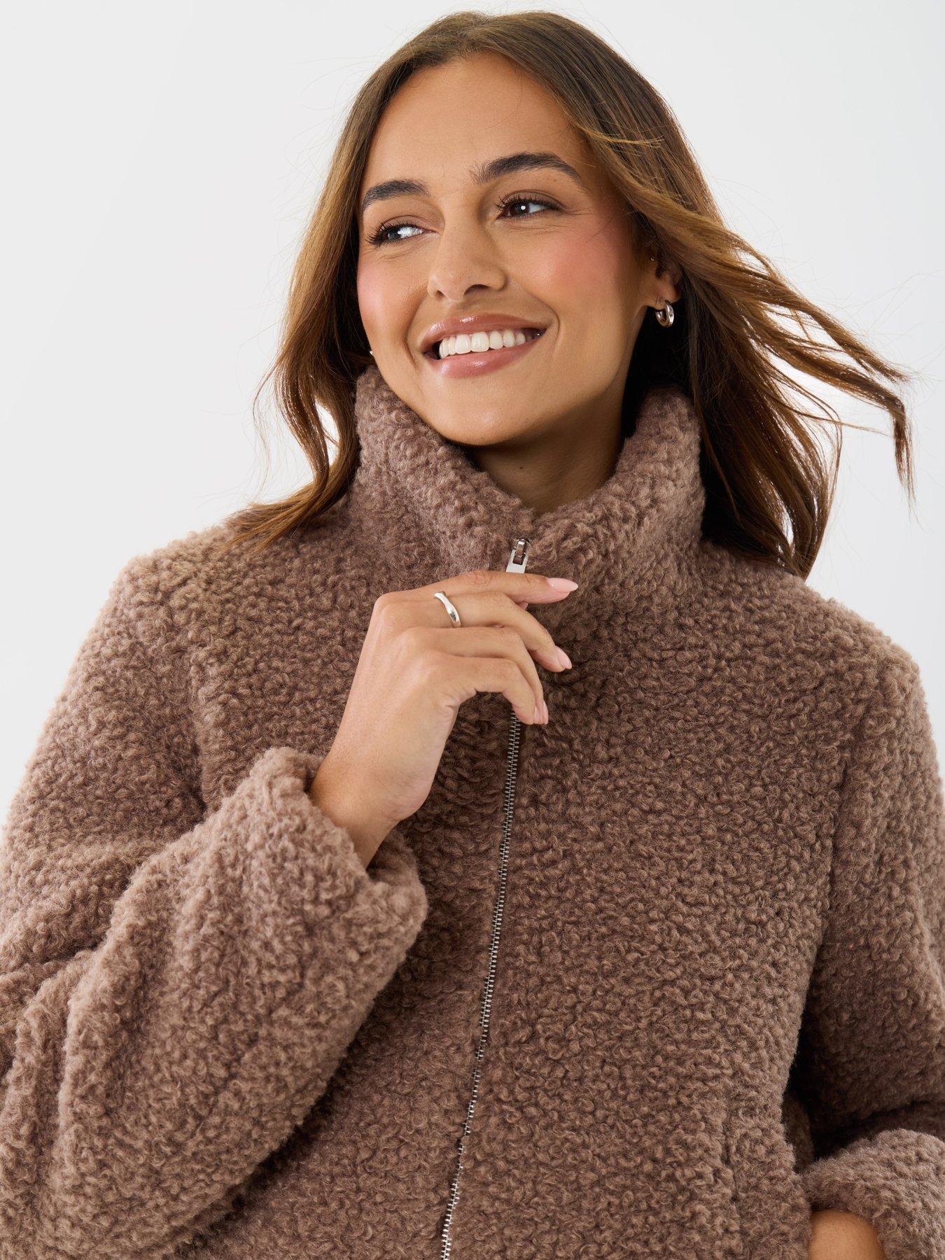 Image 5 of 5 of Threadbare Funnel Neck Borg Bomber Jacket In Mink Brown