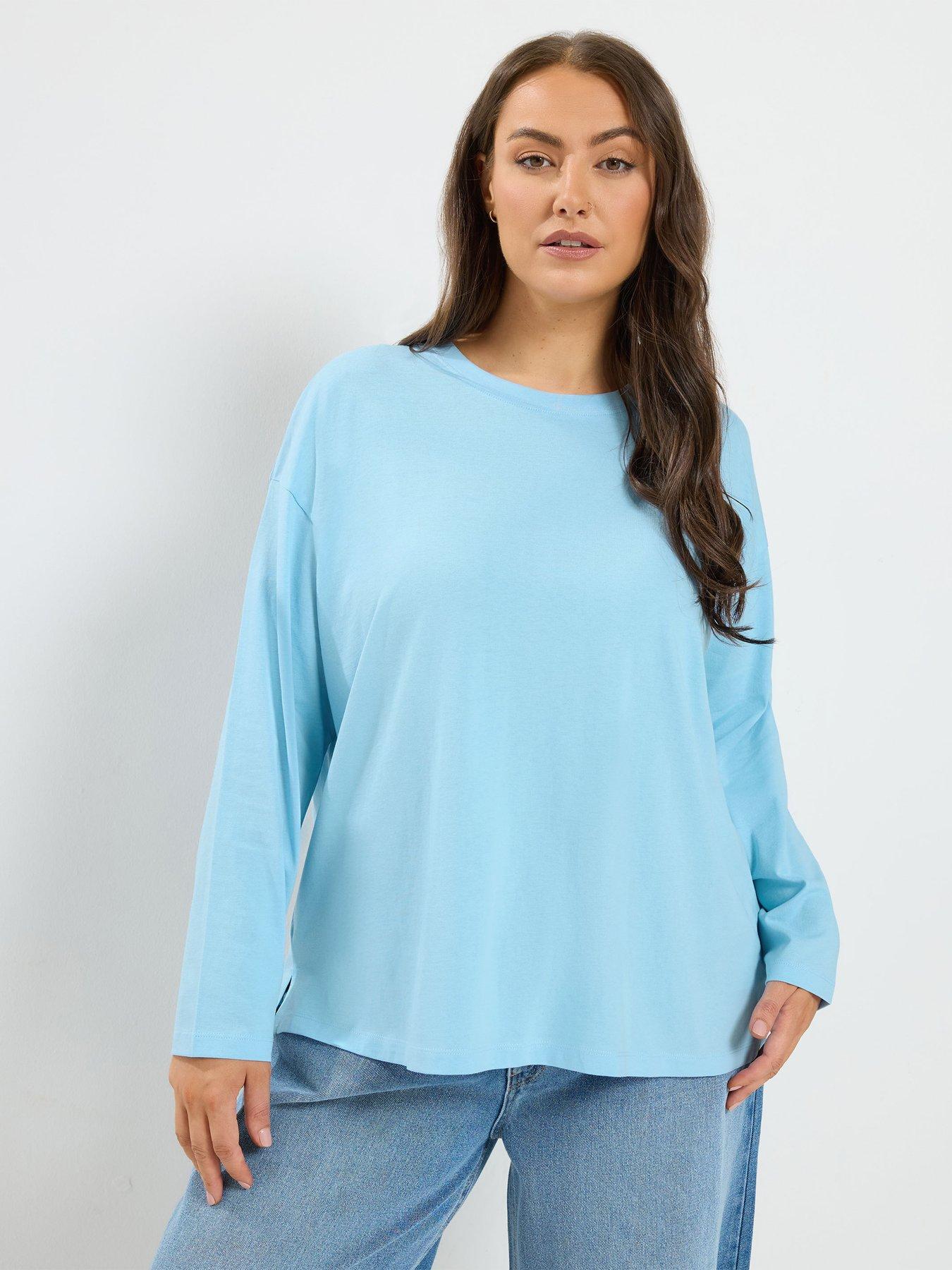 Image 1 of 4 of Yours Curve Relaxed Cotton Top - Blue