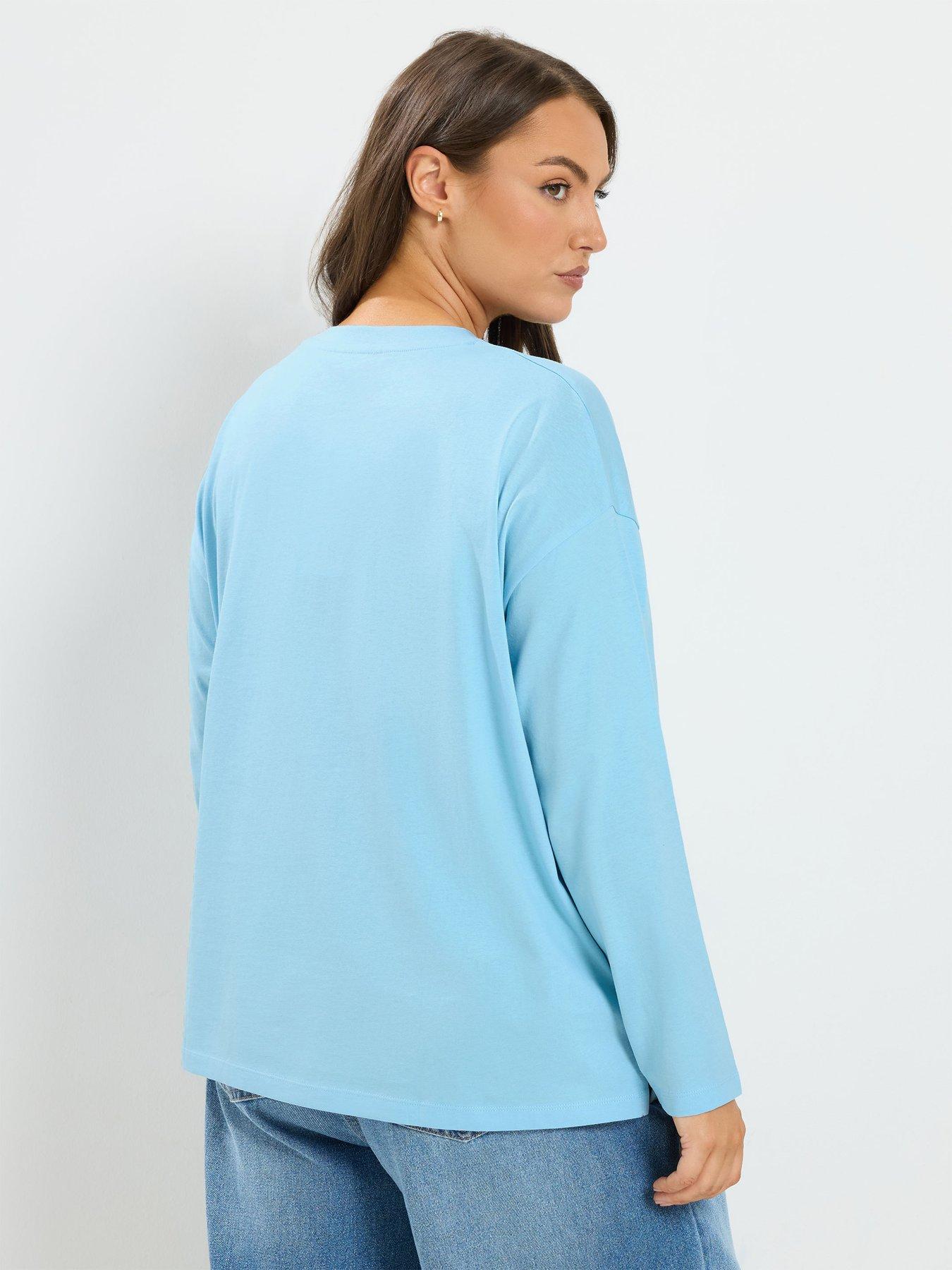 Image 2 of 4 of Yours Curve Relaxed Cotton Top - Blue