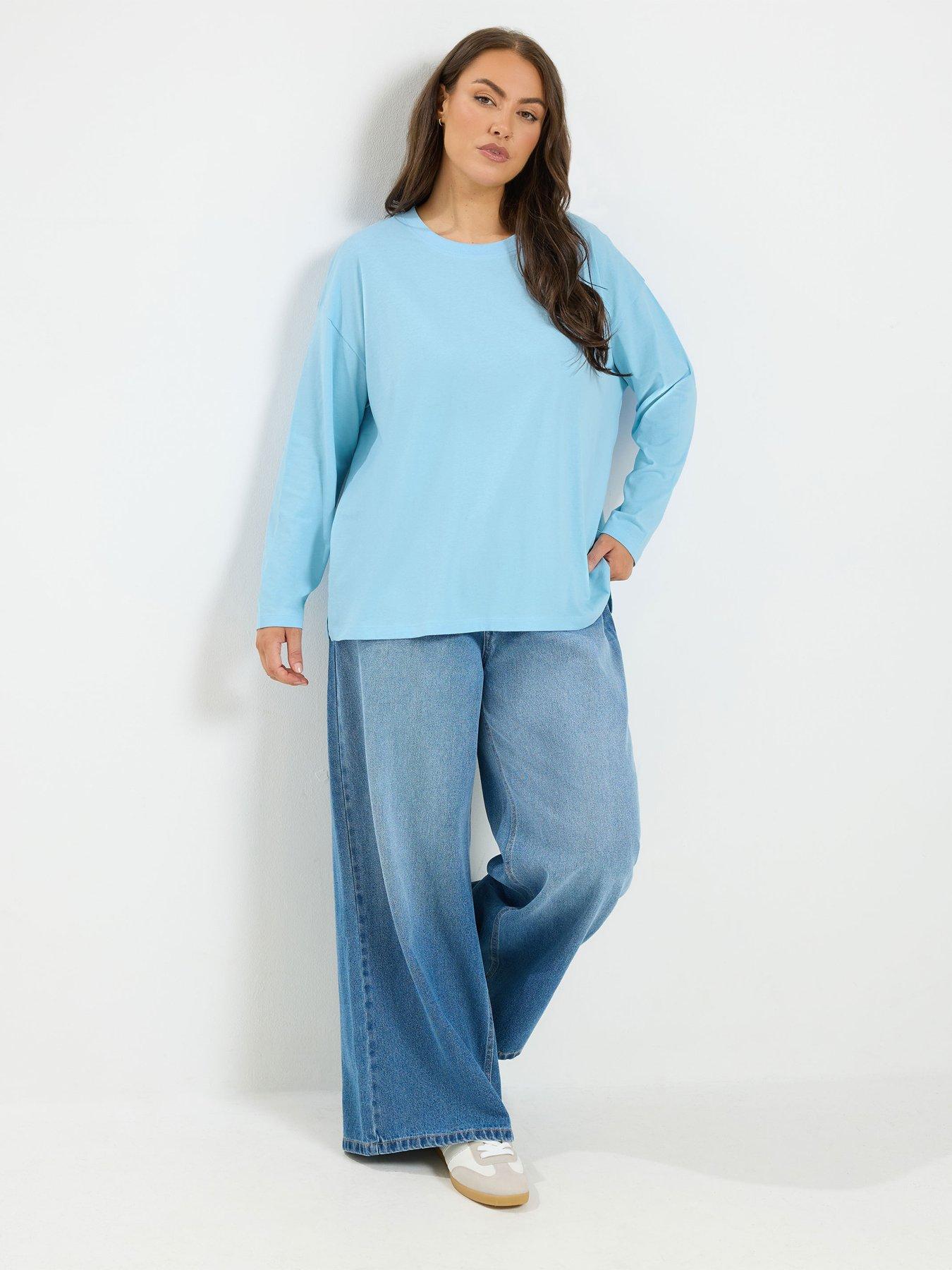 Image 3 of 4 of Yours Curve Relaxed Cotton Top - Blue