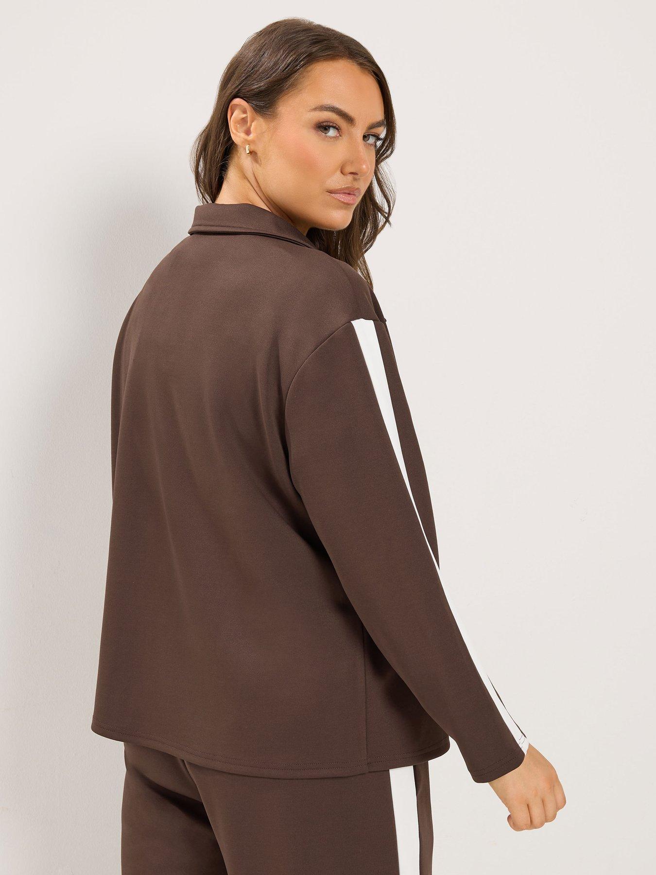 Image 2 of 4 of Yours Womens Curve Side Stripe Zip-Through Collared Jacket - Brown