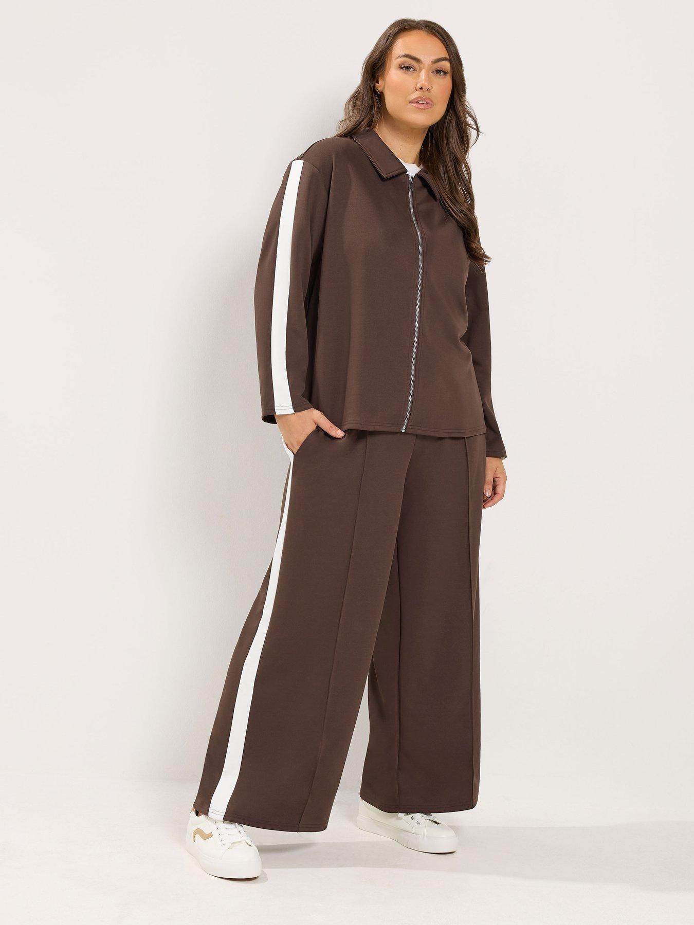 Image 3 of 4 of Yours Womens Curve Side Stripe Zip-Through Collared Jacket - Brown