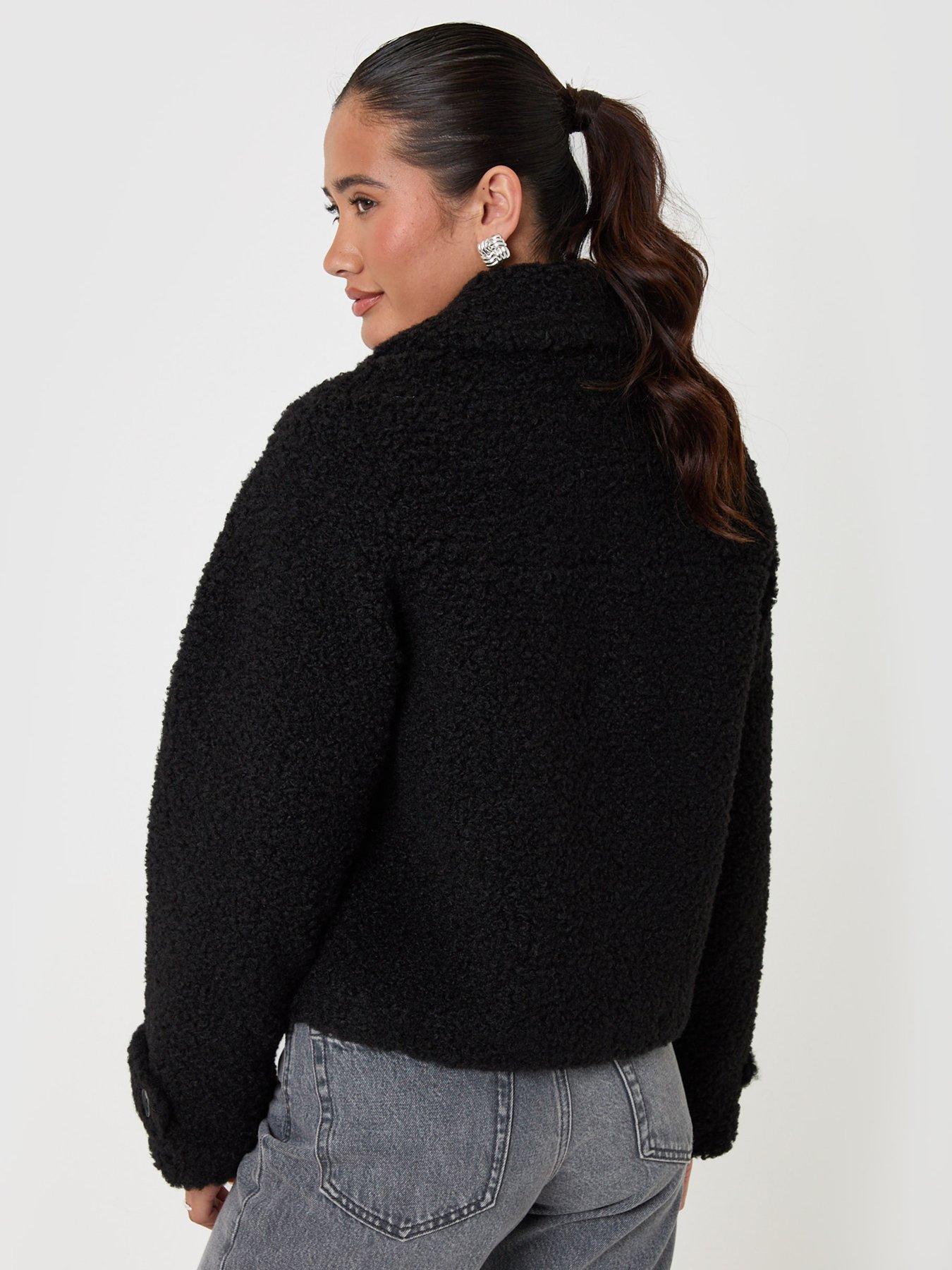 Image 2 of 4 of Threadbare Womens Borg Cropped Jacket - Black