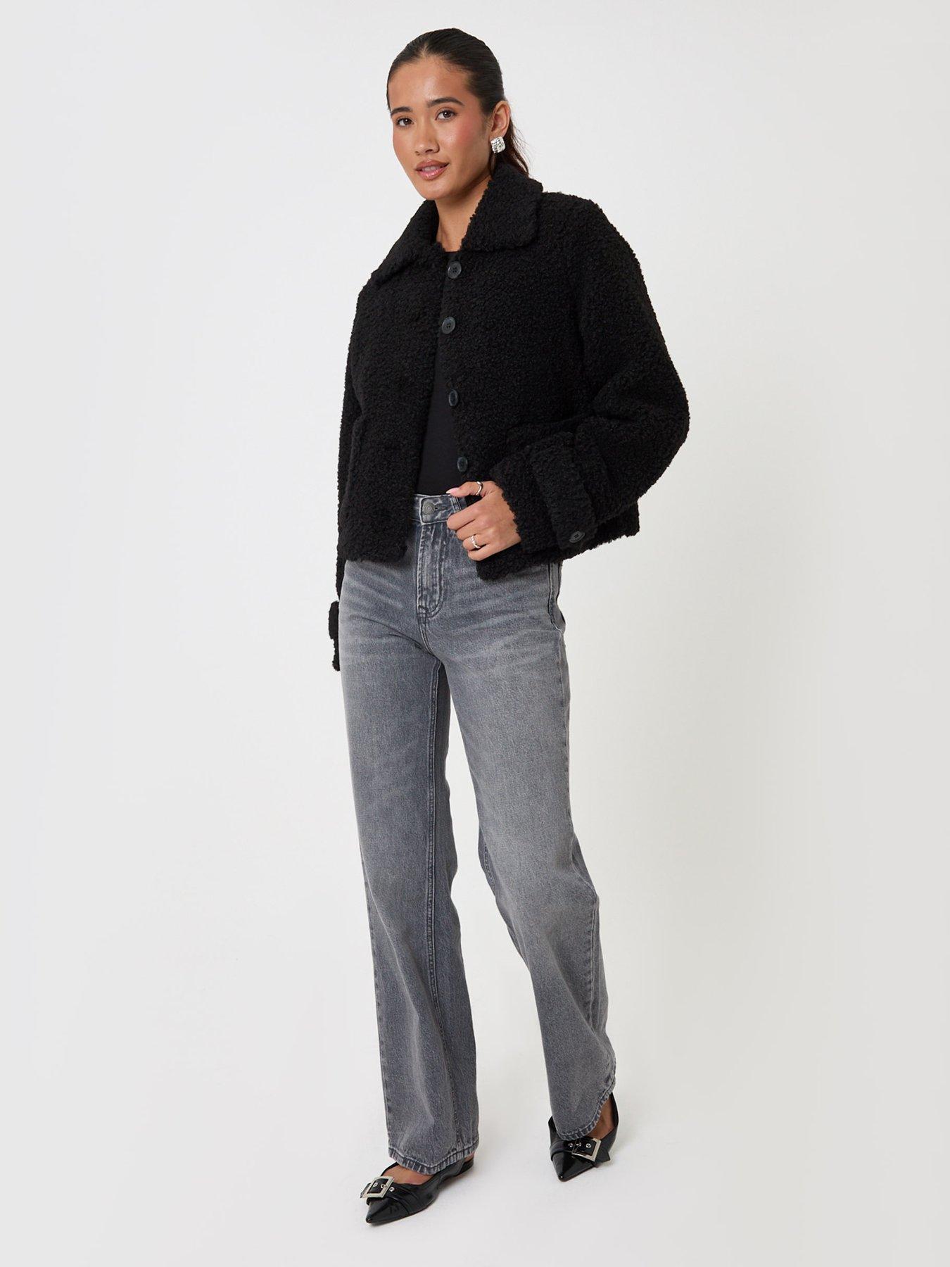 Image 3 of 4 of Threadbare Womens Borg Cropped Jacket - Black
