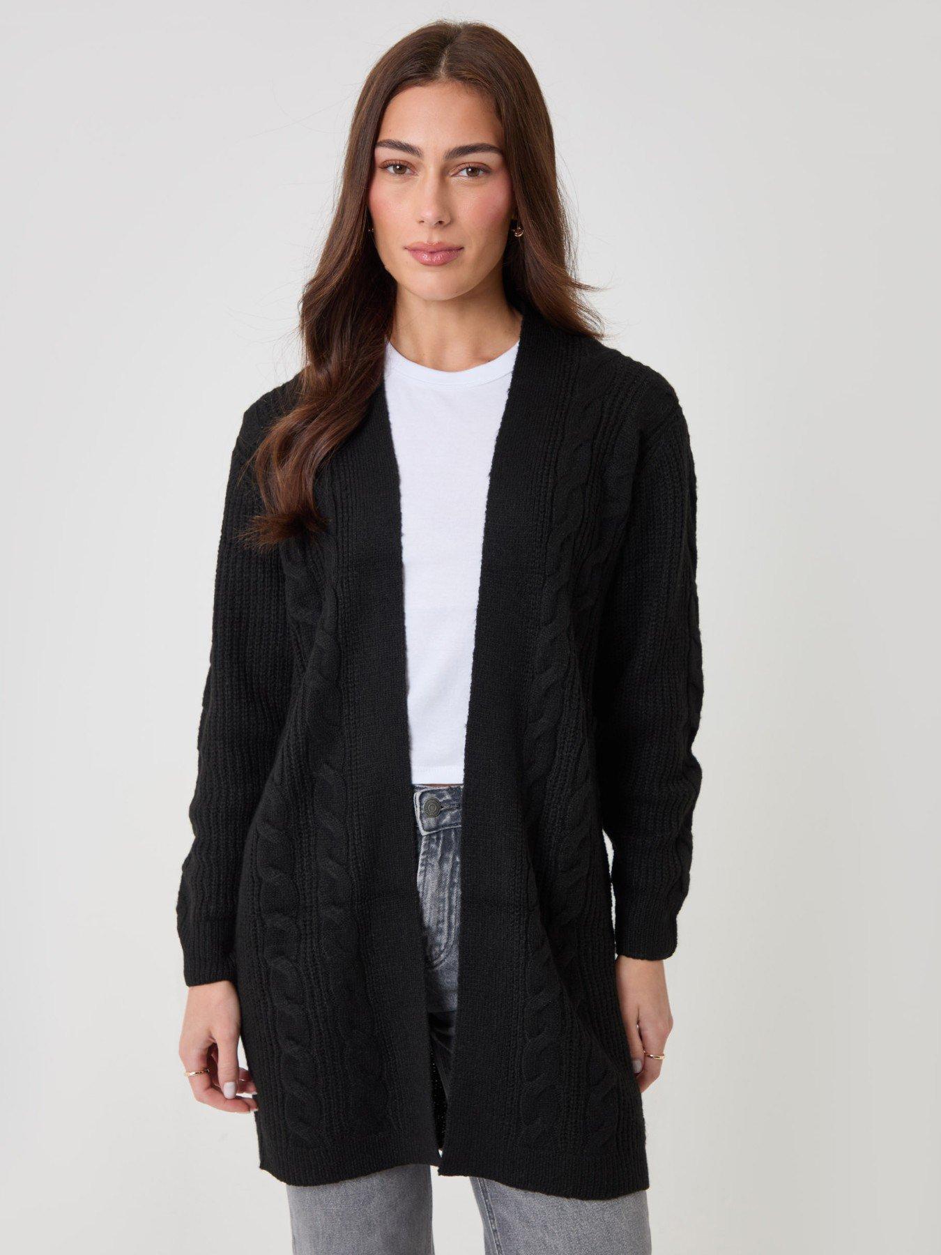 Image 1 of 5 of Threadbare Cable Knit Open Cardigan In Black