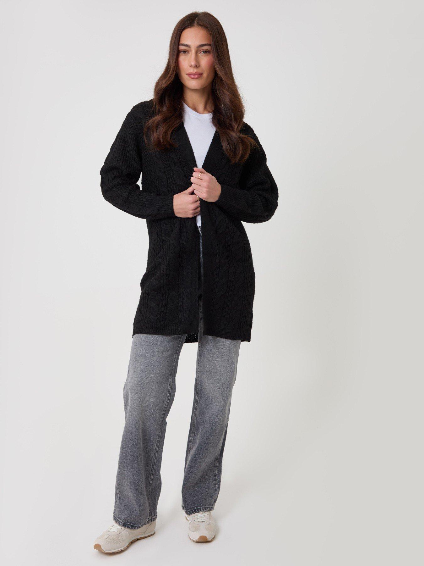 Image 3 of 5 of Threadbare Cable Knit Open Cardigan In Black