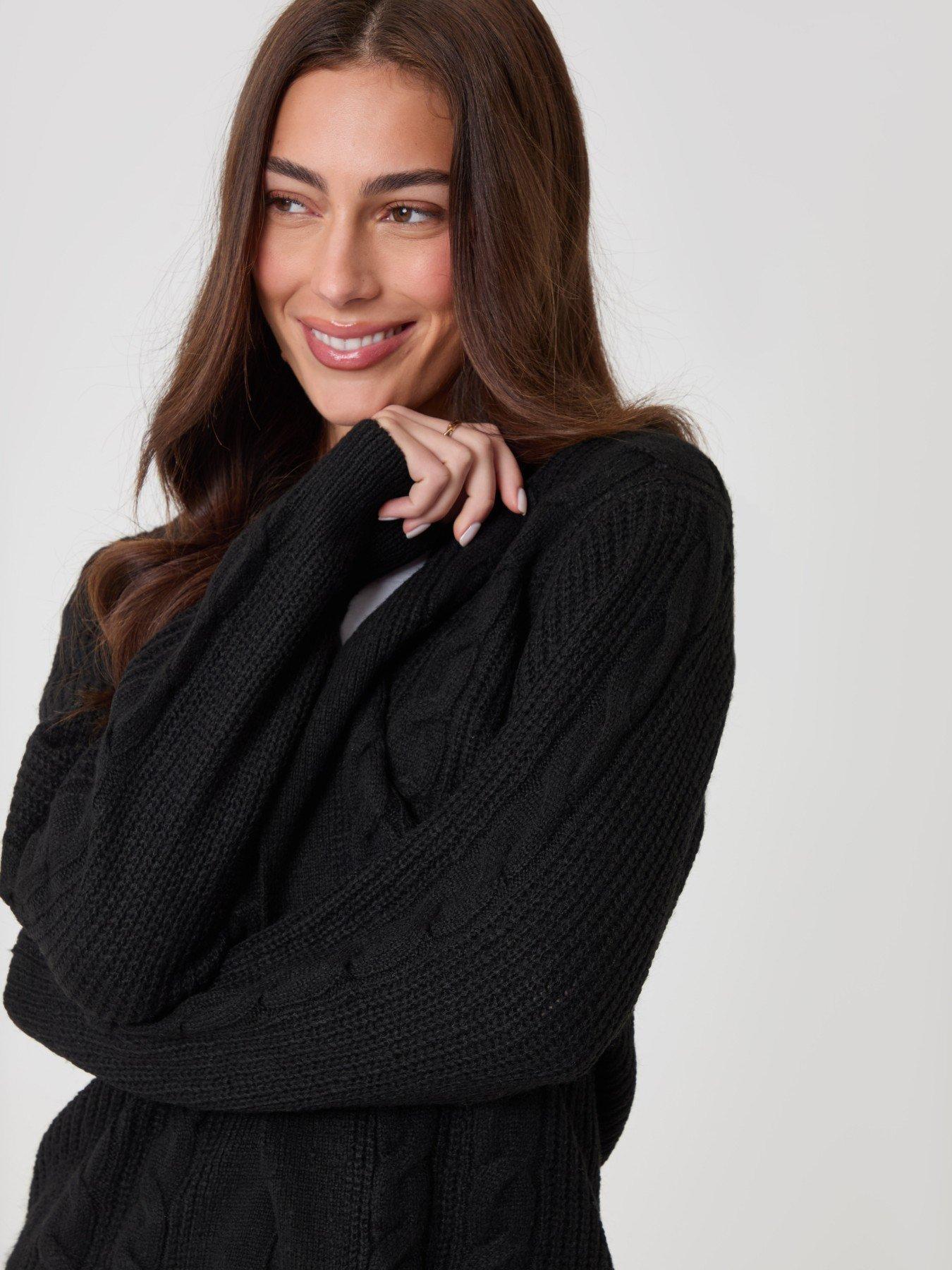 Image 4 of 5 of Threadbare Cable Knit Open Cardigan In Black