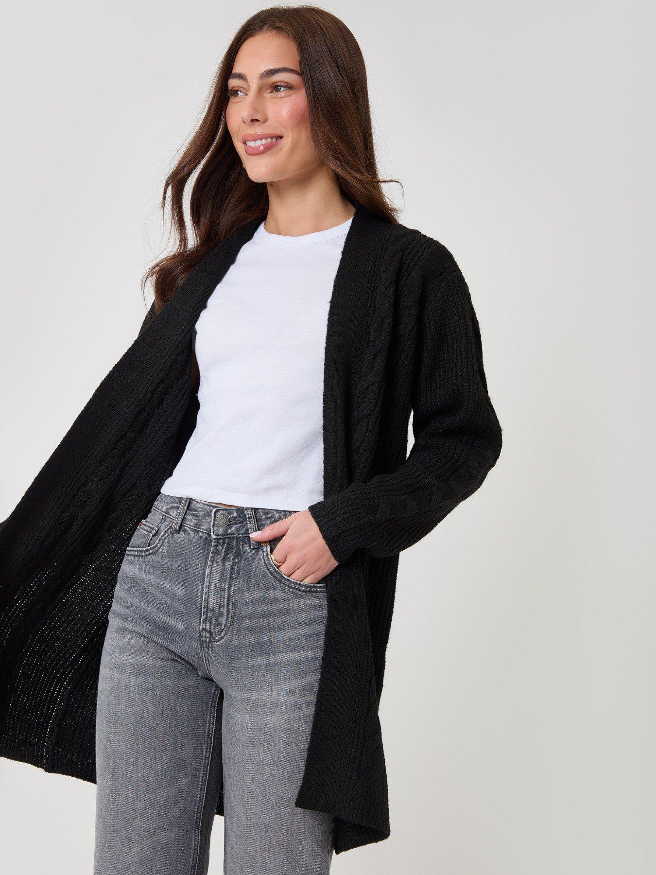 Image 5 of 5 of Threadbare Cable Knit Open Cardigan In Black