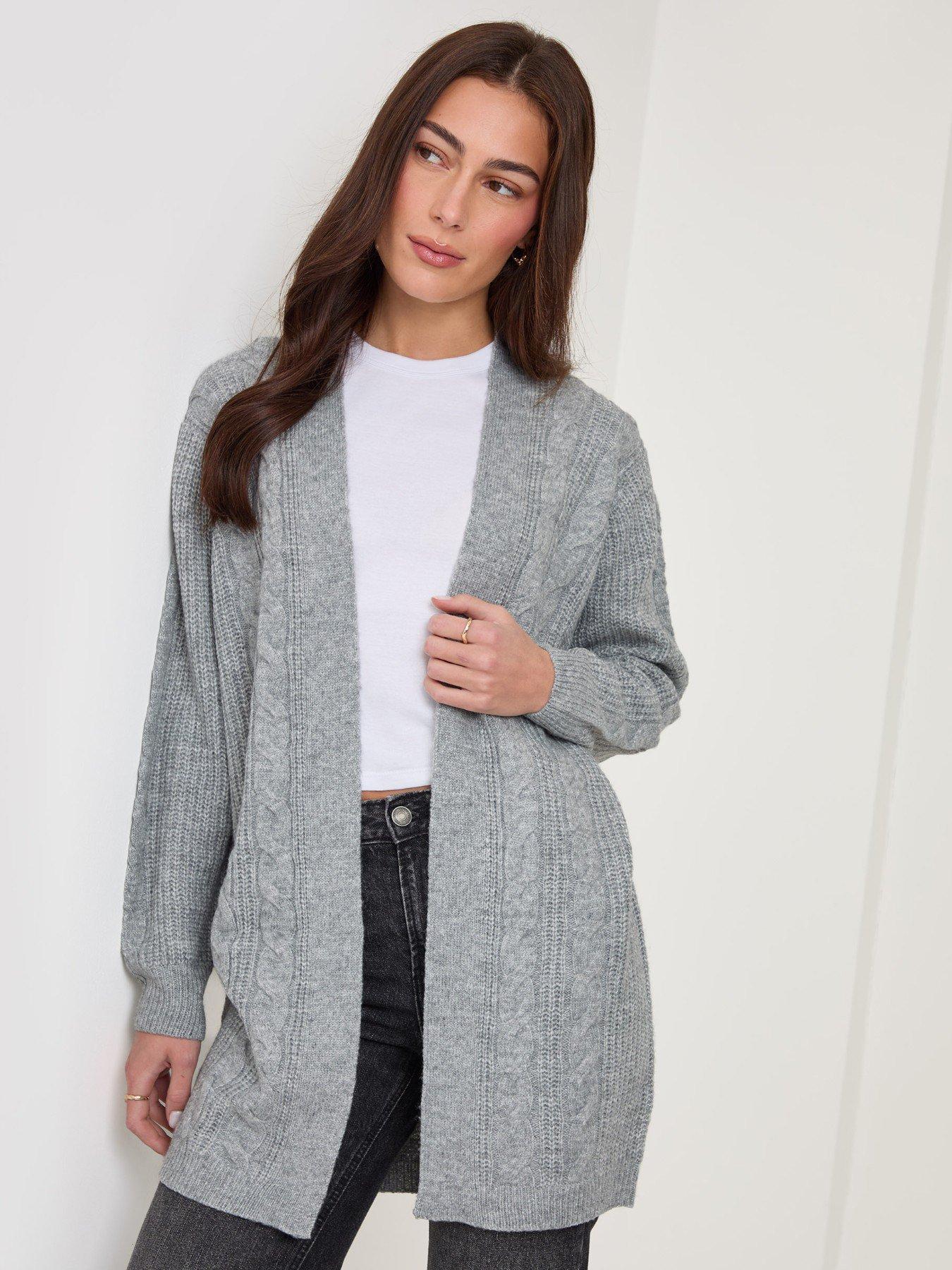 Image 1 of 5 of Threadbare Cable Knit Open Cardigan In Grey