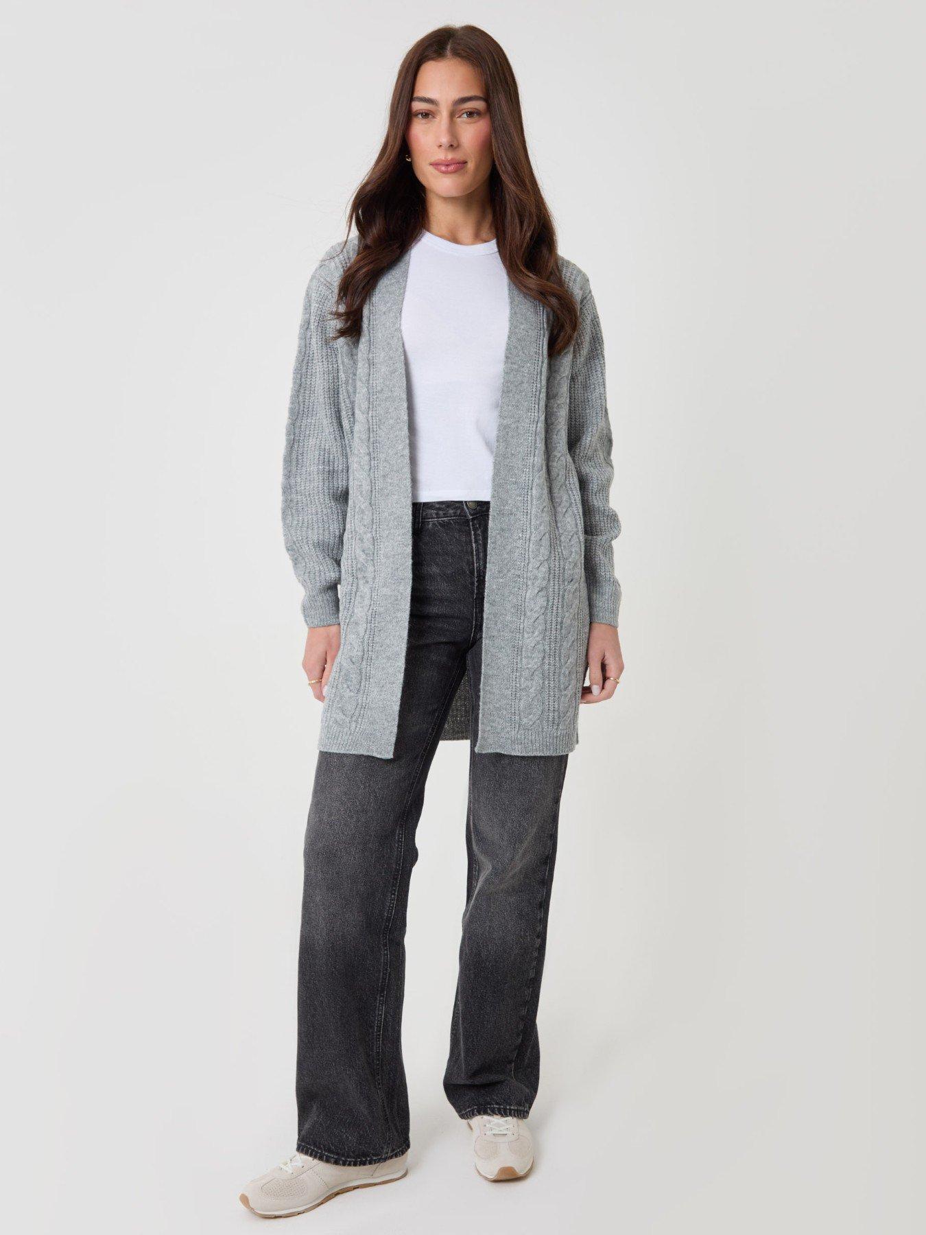 Image 3 of 5 of Threadbare Cable Knit Open Cardigan In Grey