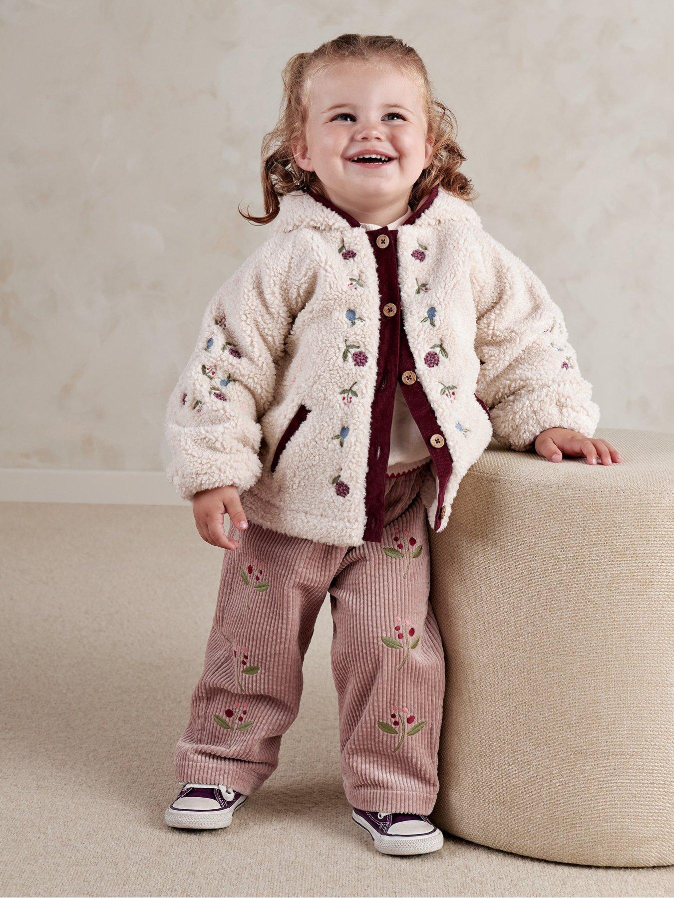 Mamas & Papas Baby Girls Embroidered Borg Jacket, Cream, Size 2-3 Years
