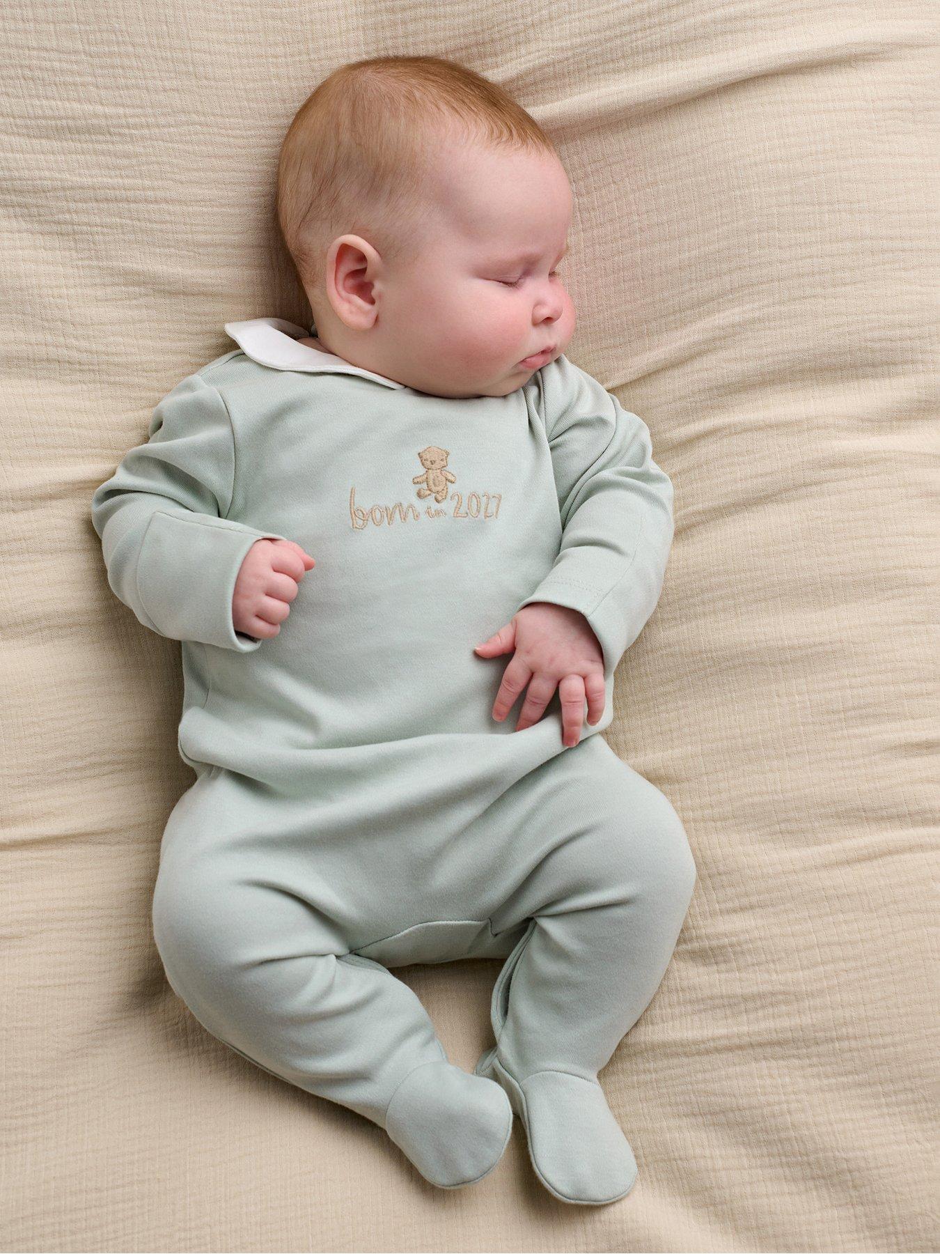 Mamas & Papas Baby Boys Born In 2027 Bear Sleepsuit, Blue, Size Up To 1 Month