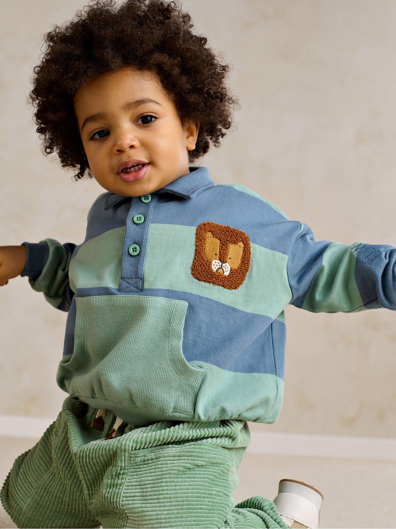 Mamas & Papas Baby Boys Stripe Polo Collar Sweatshirt, Multi, Size 3-6 Months