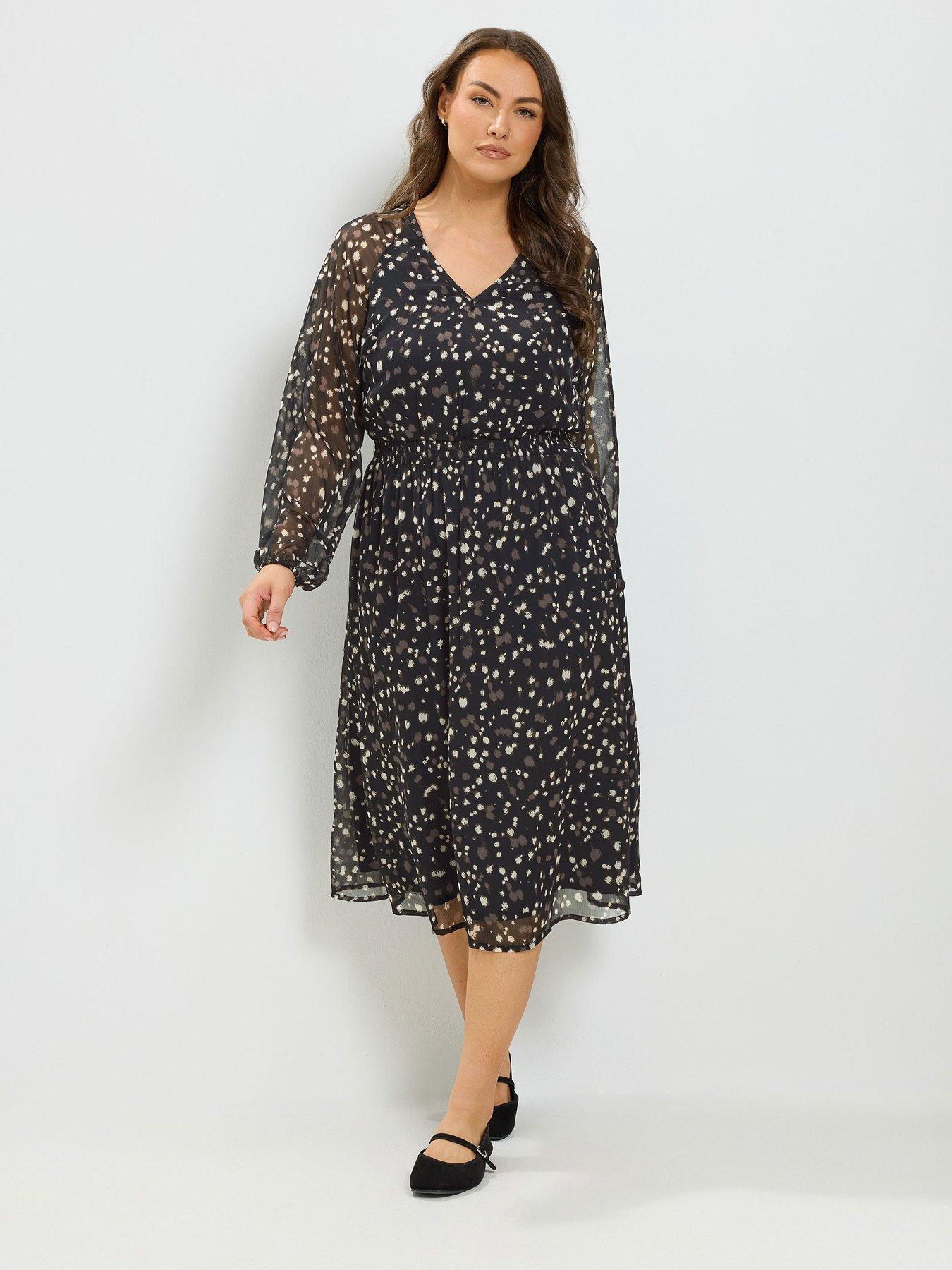 Image 1 of 4 of Yours Curve Deer Print Midi Dress - Black