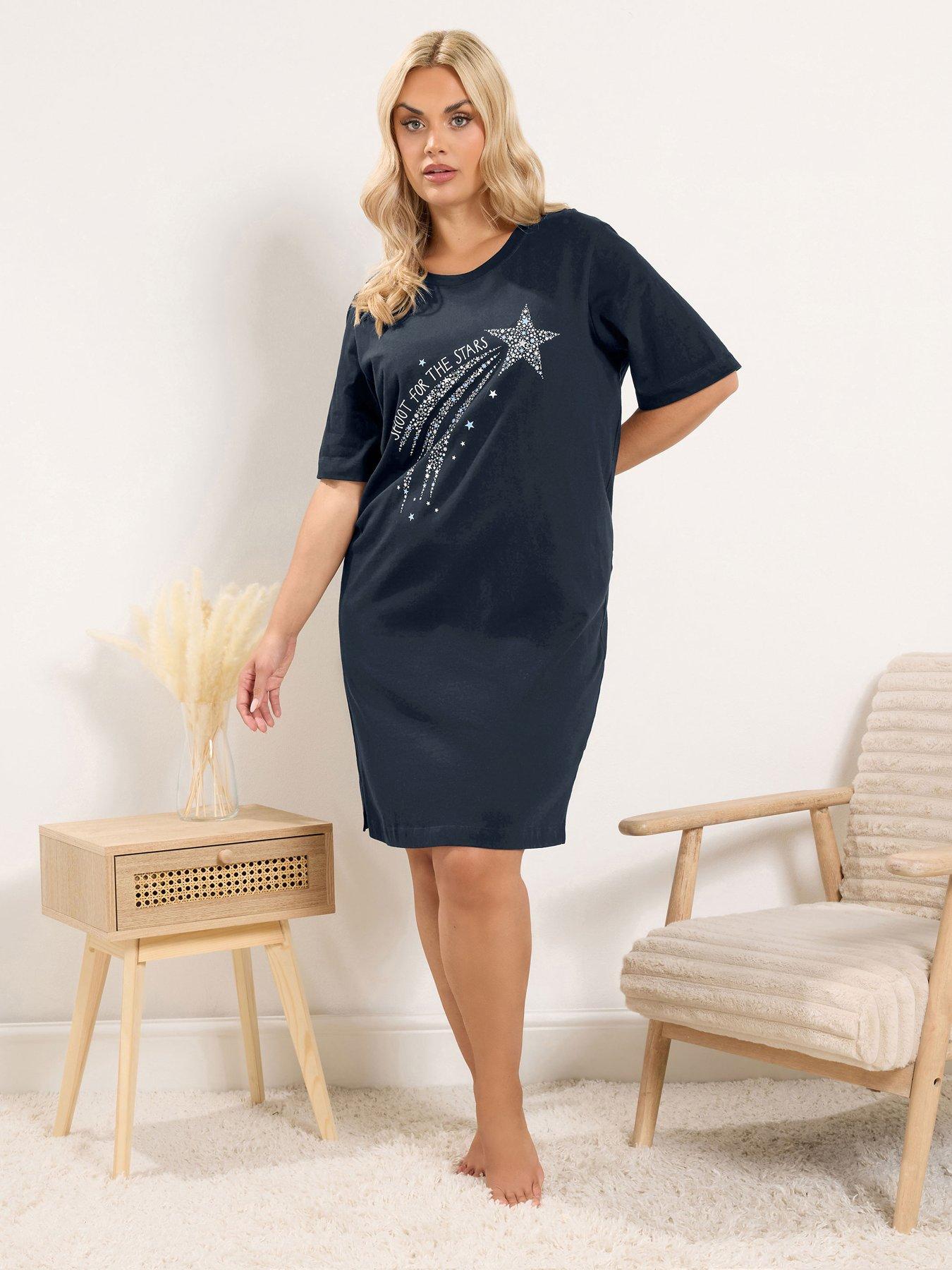 Image 1 of 4 of Yours Women's Curve Stars Side Split Nightdress - Navy