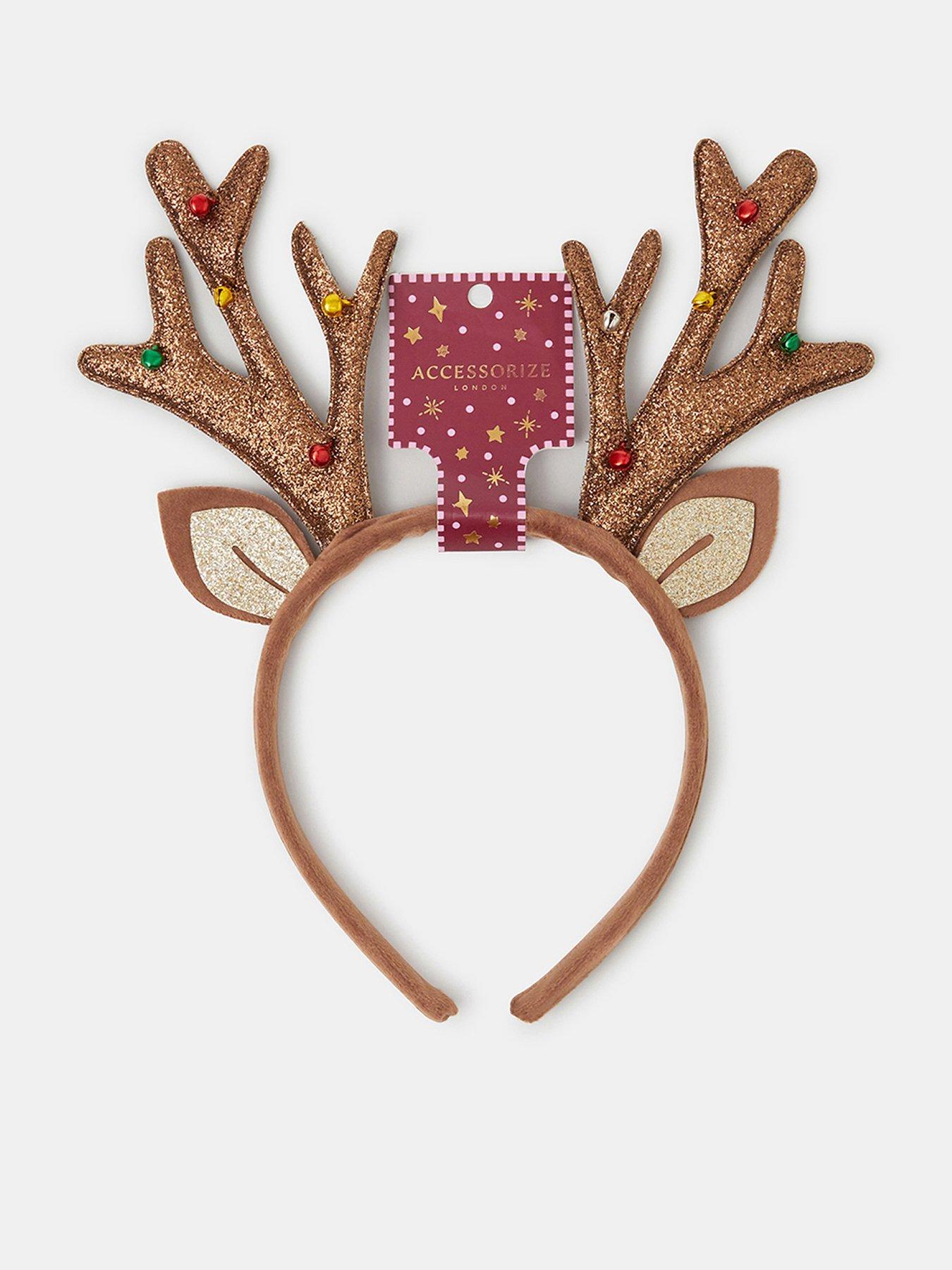 Image 1 of 3 of Accessorize Womens Christmas Jingle Bell Reindeer Antlers Headband - Brown
