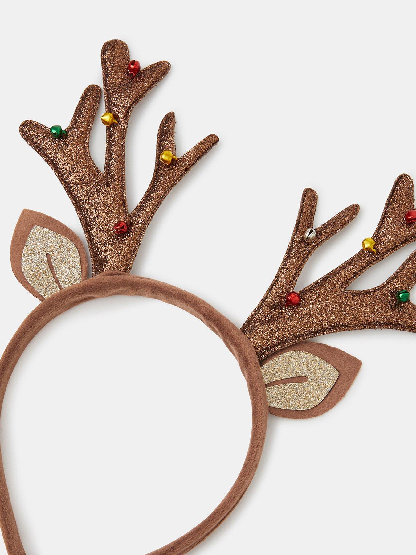 Image 3 of 3 of Accessorize Womens Christmas Jingle Bell Reindeer Antlers Headband - Brown