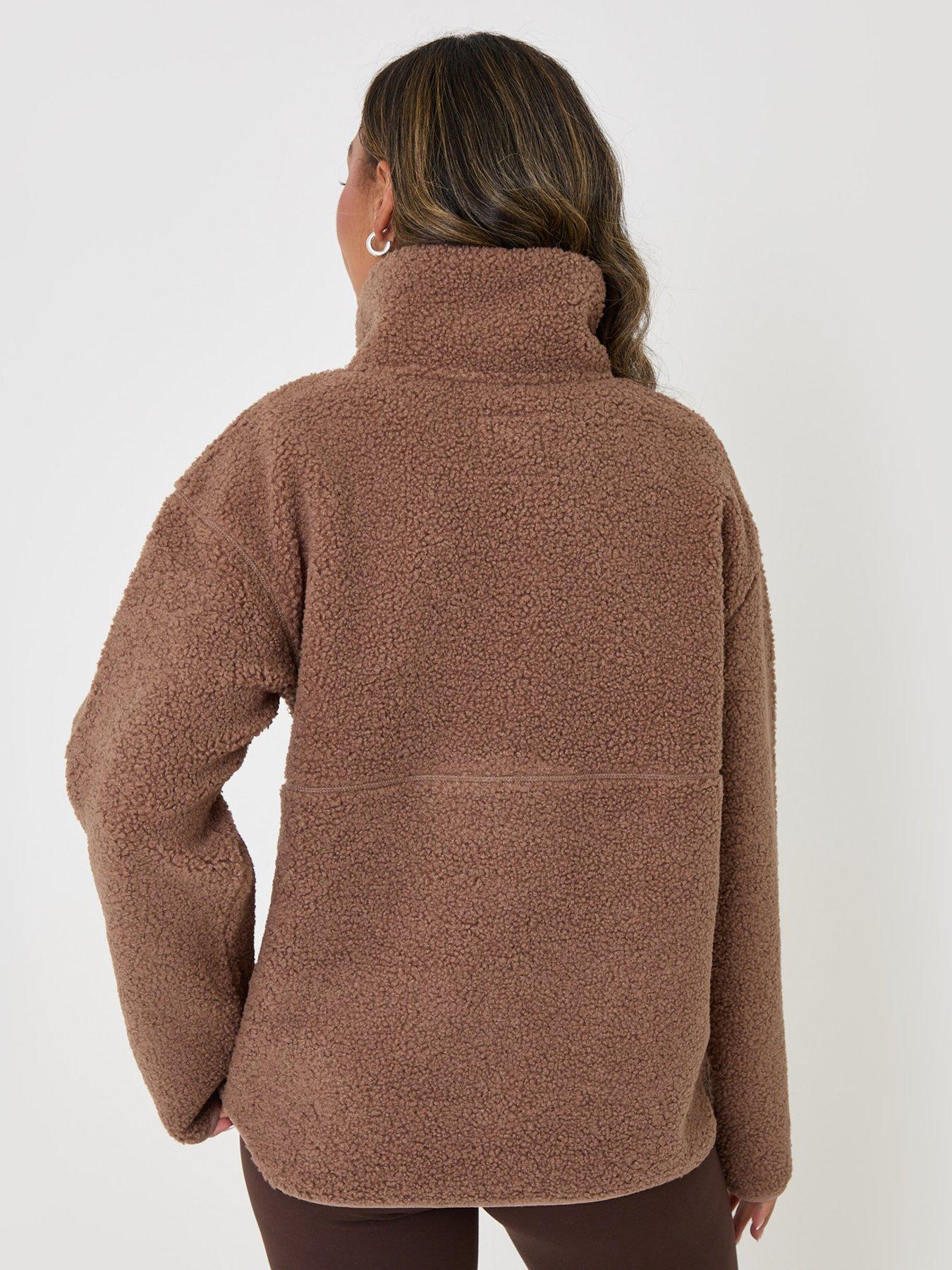 Image 2 of 6 of Threadbare Womens Half-Zip Funnel Neck Borg Fleece - Brown