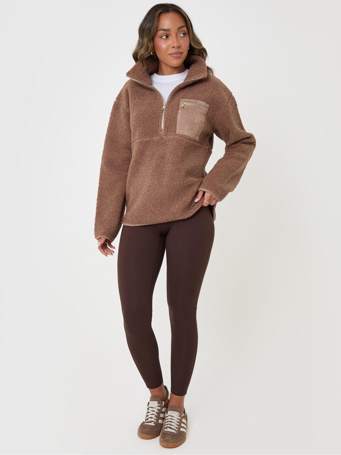 Image 3 of 6 of Threadbare Womens Half-Zip Funnel Neck Borg Fleece - Brown