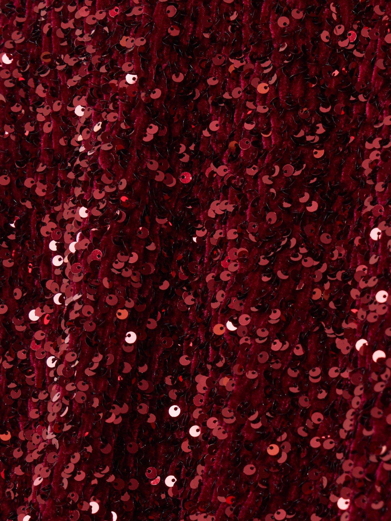 Image 5 of 6 of Threadbare Womens Sequin Slash Neck Bow Detail Dress - Burgundy