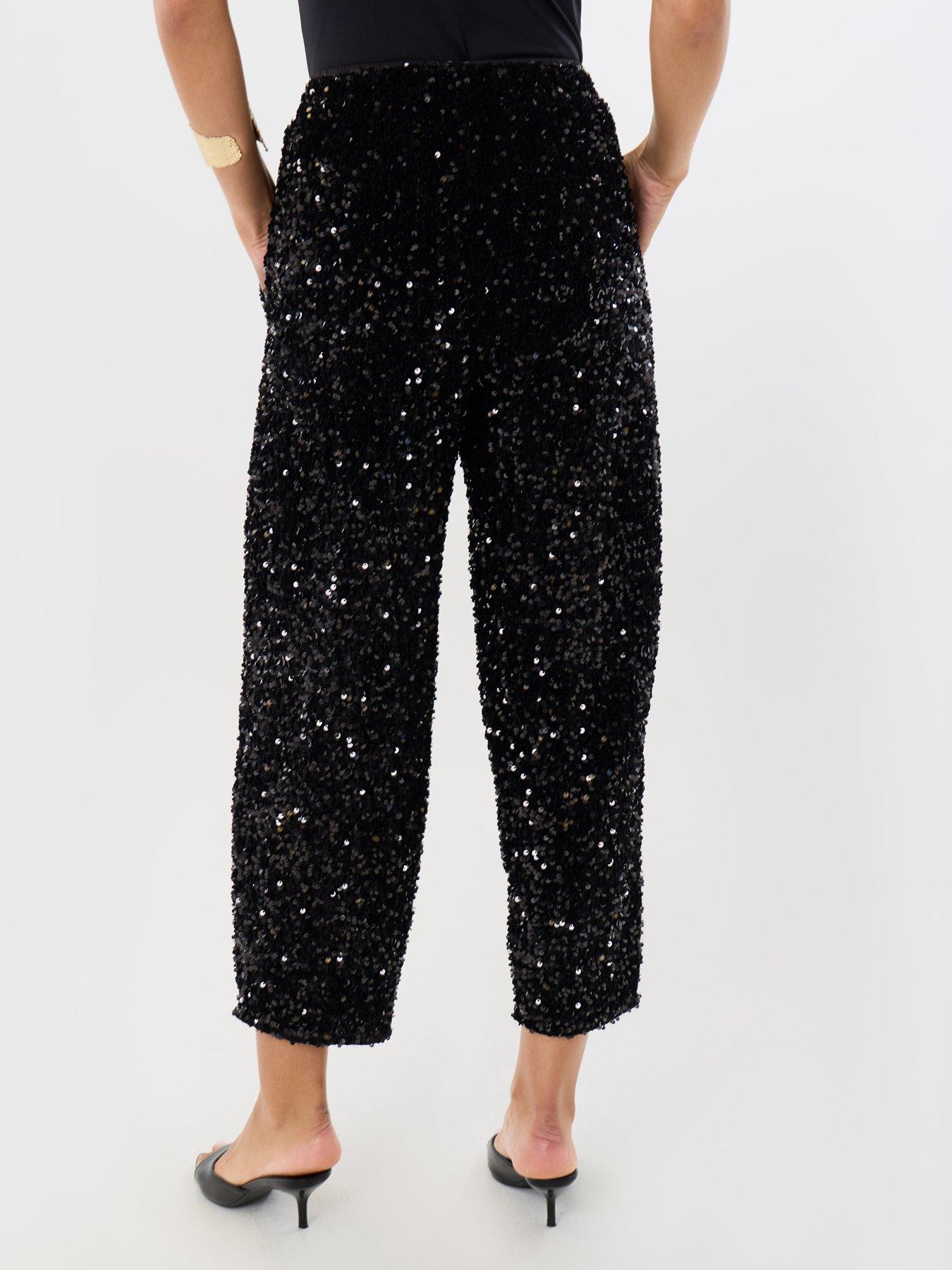 Image 2 of 4 of Threadbare Sequin High Waisted Trousers In Black