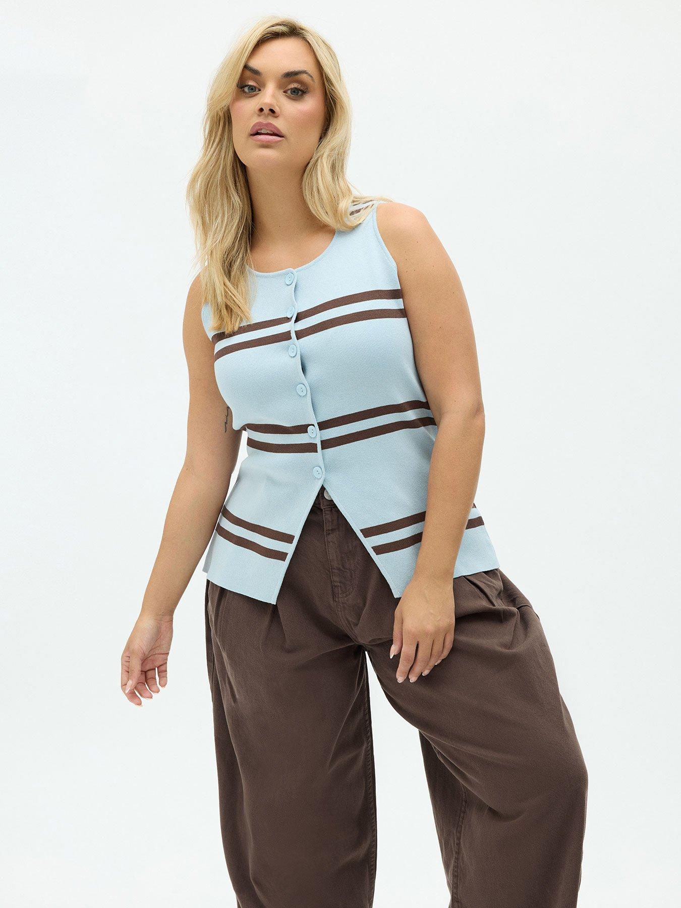 Yours Curve Stripe Waistcoat - Blue
